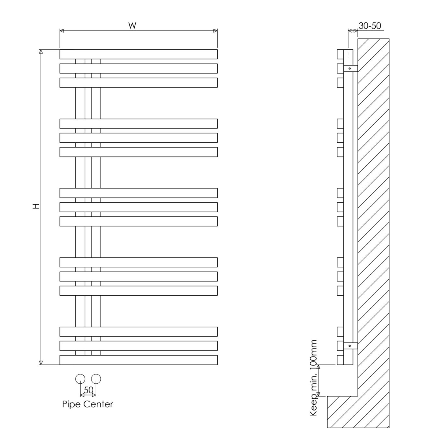 Carisa Alias Offset Stainless Steel Designer Heated Towel Rail - 1000 x 500mm