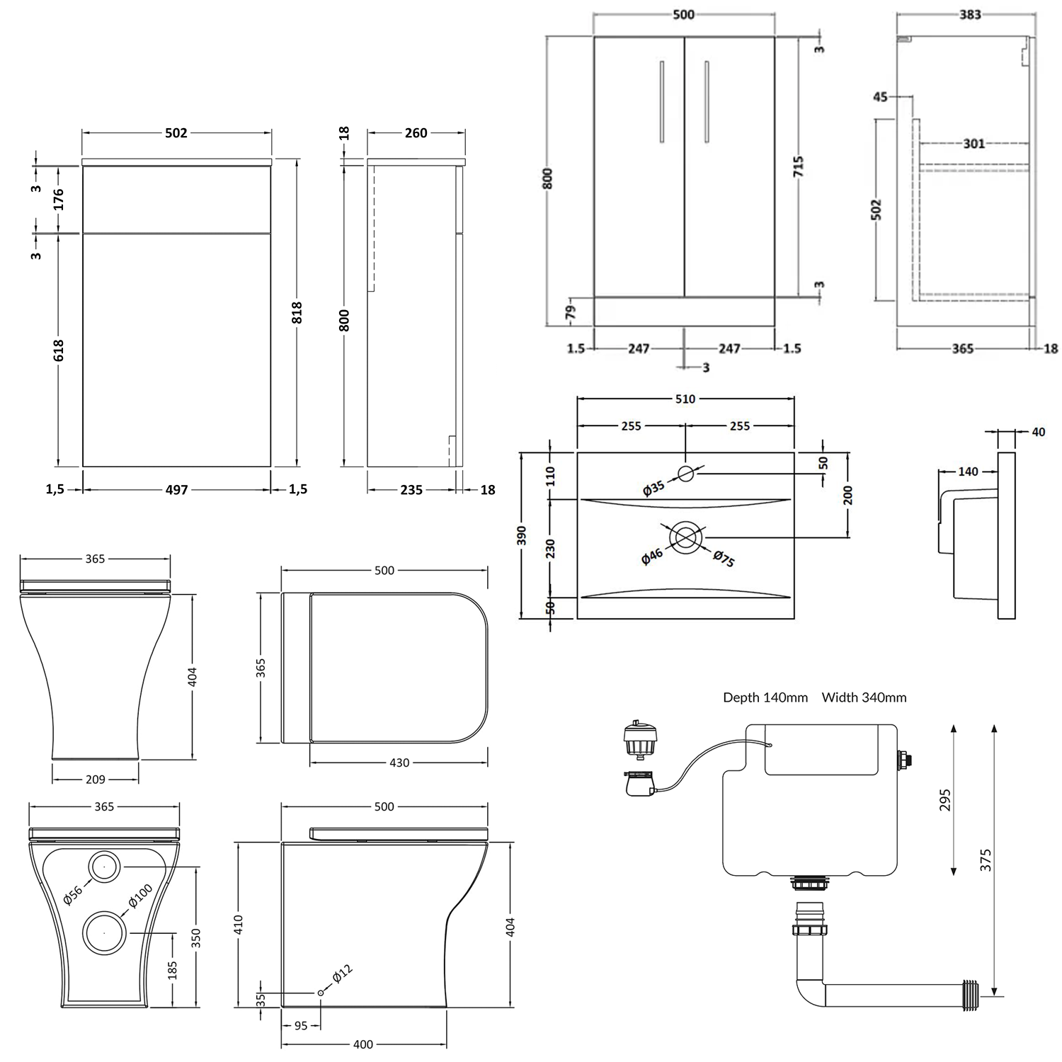 Erin 1000mm 2 Door Combination Basin & Toilet Unit