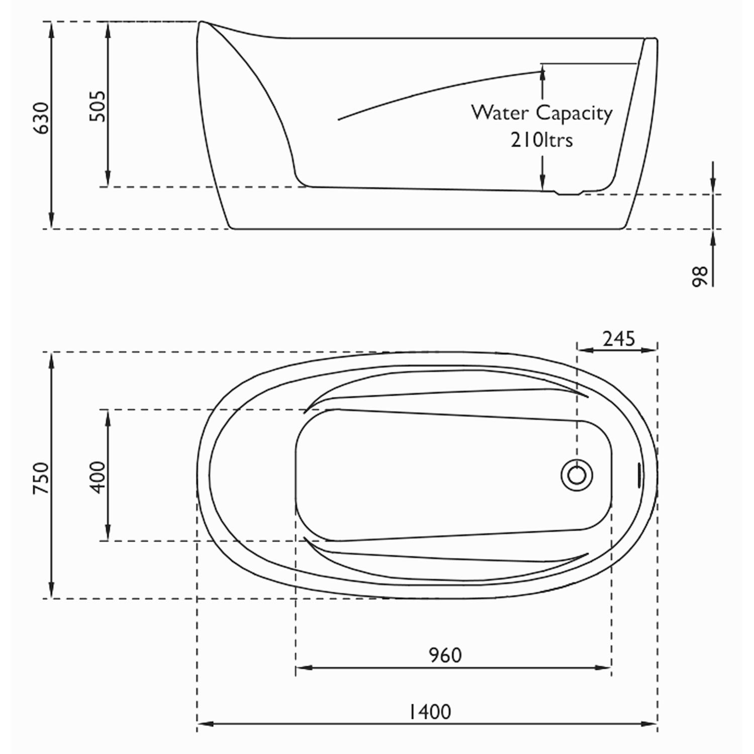 Vincent Alexander Littleton White Freestanding Bath - 1400 x 750mm