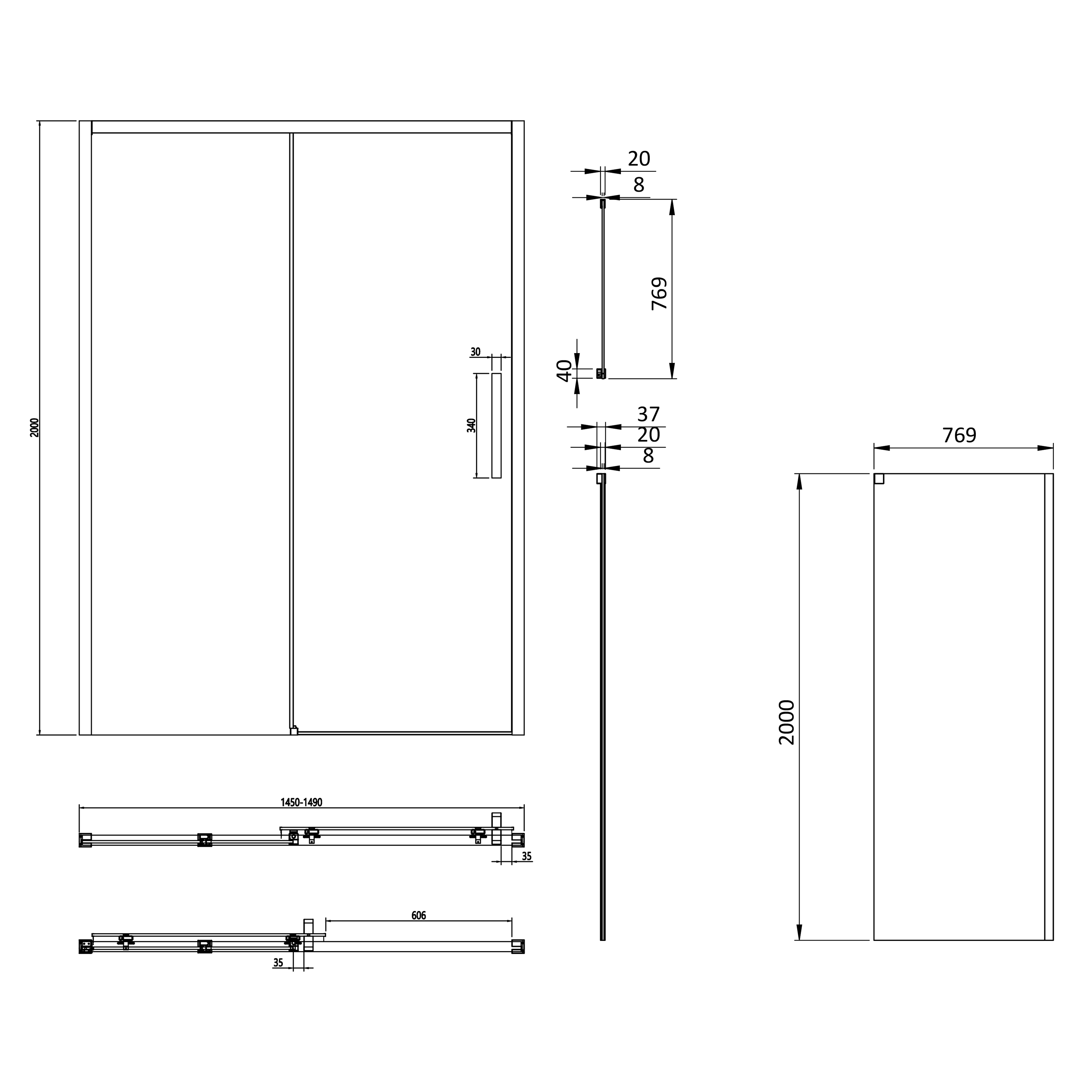 Crosswater Asura 8mm Brushed Brass Sliding Shower Door & Optional Side Panel
