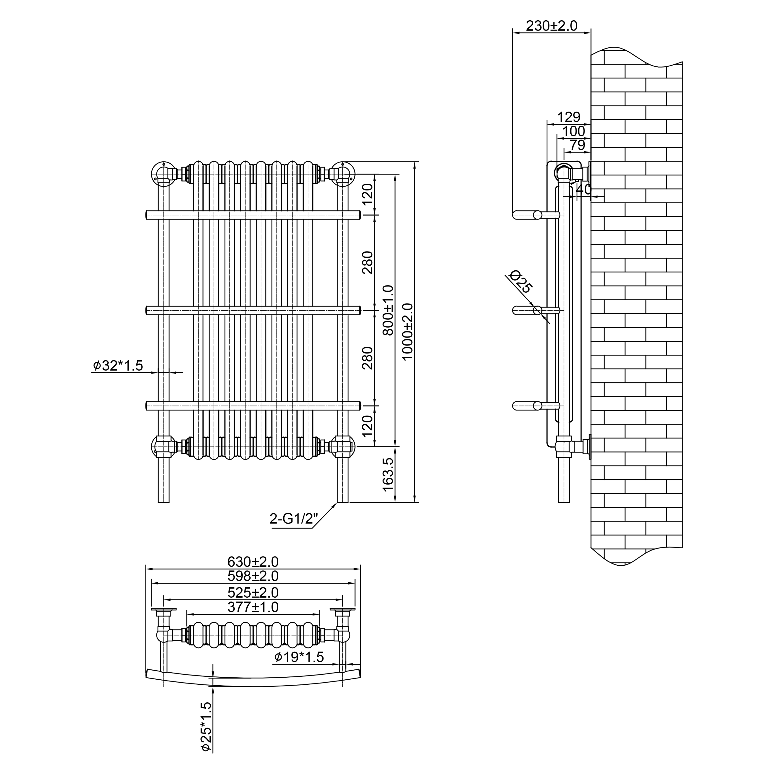 Toasty Ardell Chrome Traditional Heated Towel Rail - 1000 x 630mm