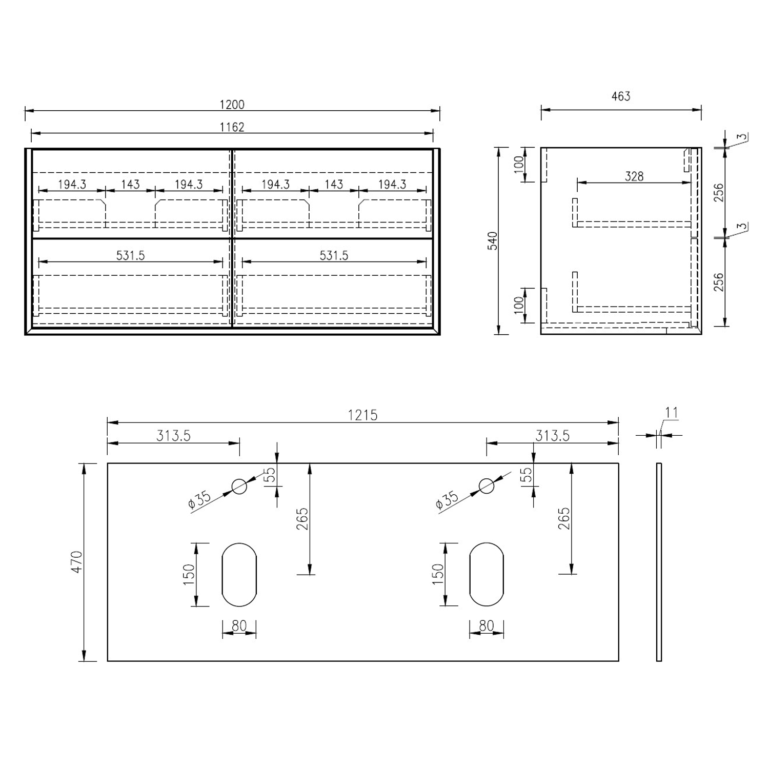 Oslo 1200mm Wall Mounted Vanity Unit & Sintered Stone Countertop
