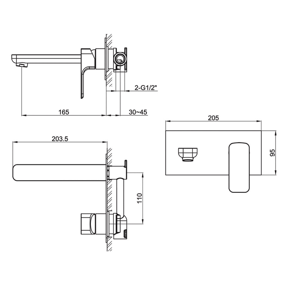 Vellamo Panache Wall Mounted Basin Mixer Tap