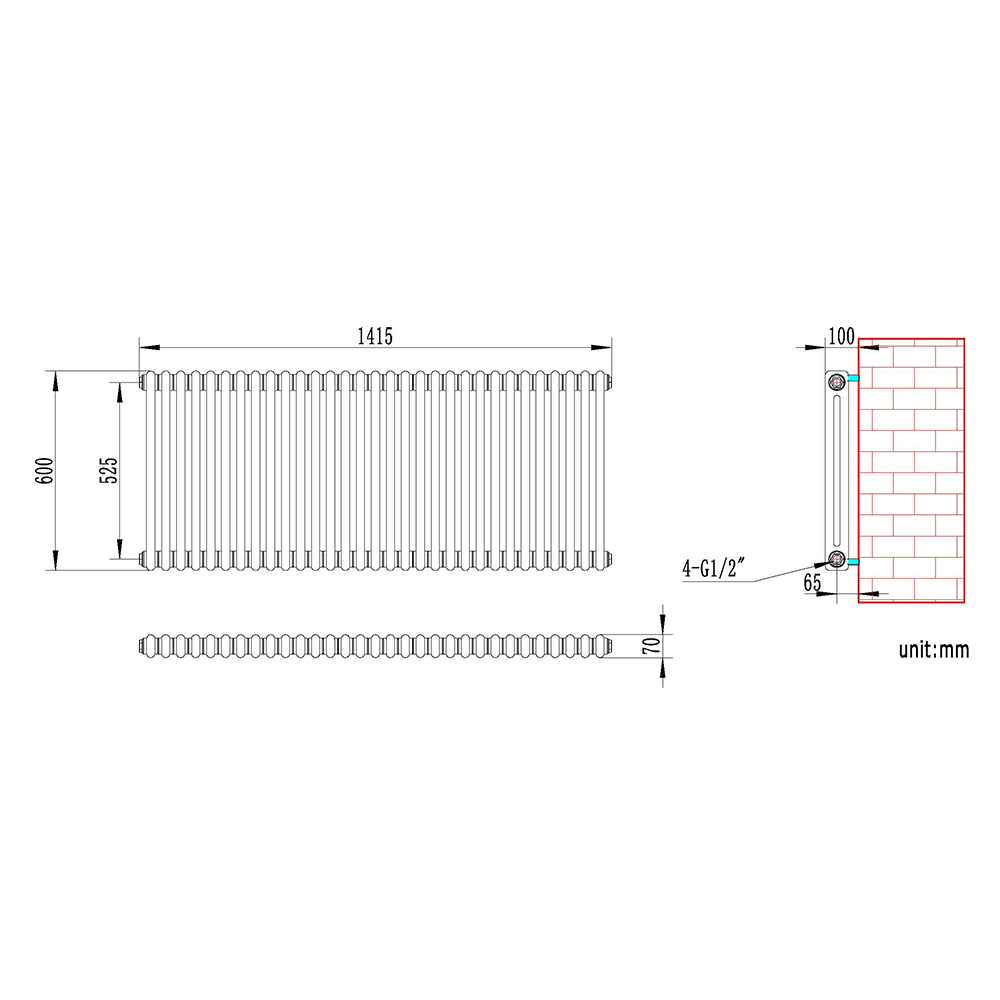 Brenton Olympus Horizontal 2 Column Radiator - White