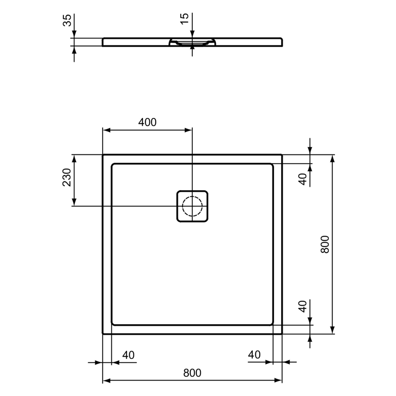 Ideal Standard Ultra Flat Evo Square Anti-Slip Acrylic Shower Tray with Offset Waste - 4 Sizes