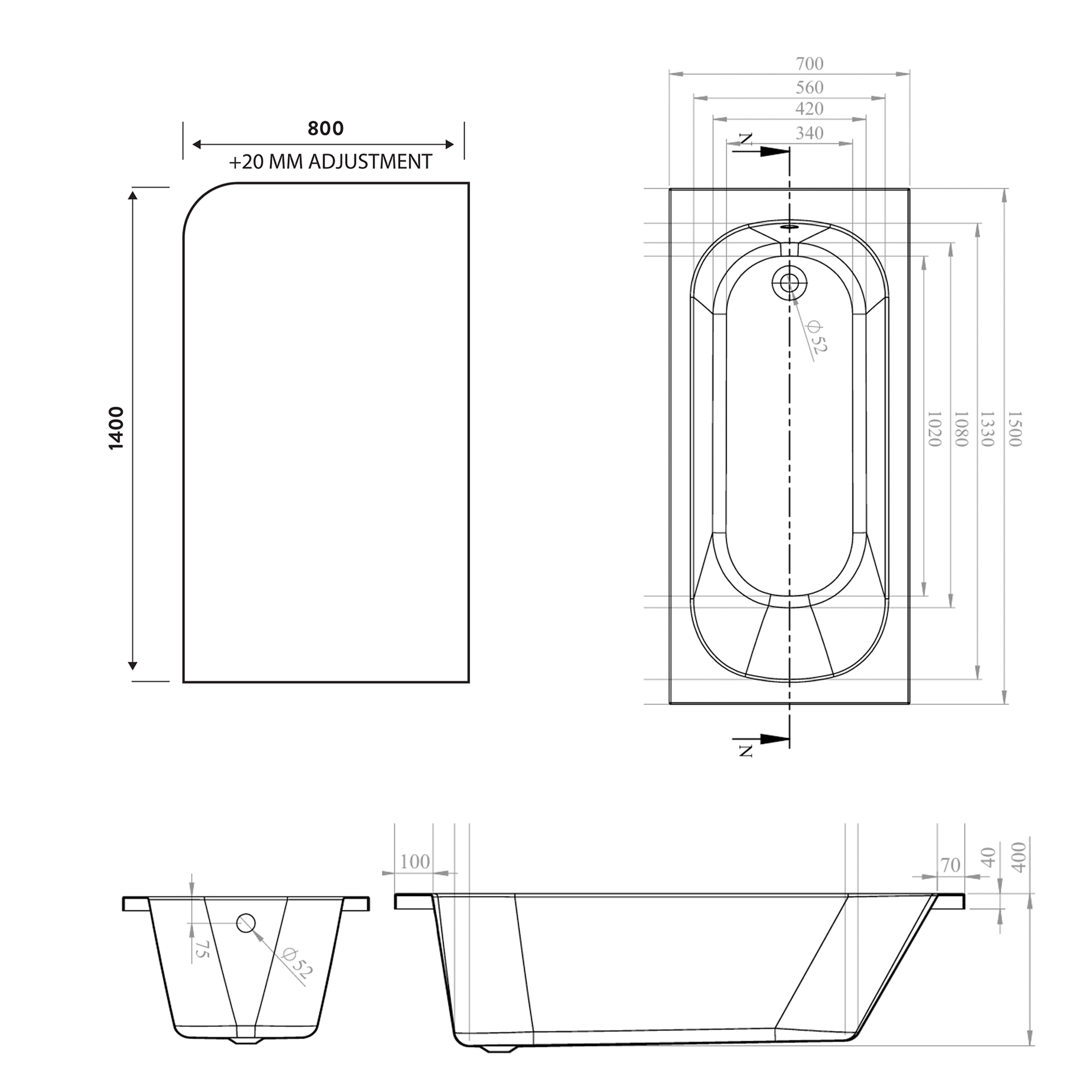 Armourcast Reinforced Single Ended Shower Bath & Shower Screen