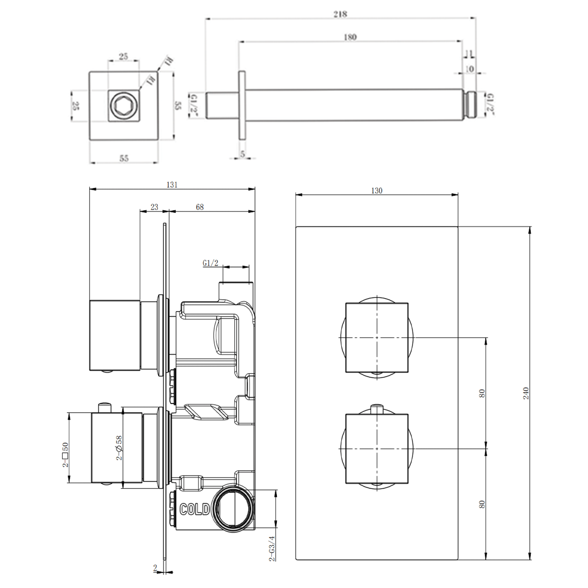 Harbour Status Matt Black Concealed Shower Valve & Ceiling Mounted Fixed Shower Head