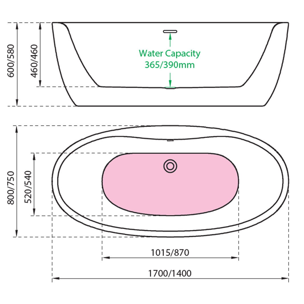Charlotte Edwards Callisto White Freestanding Bath - 1700 x 800mm
