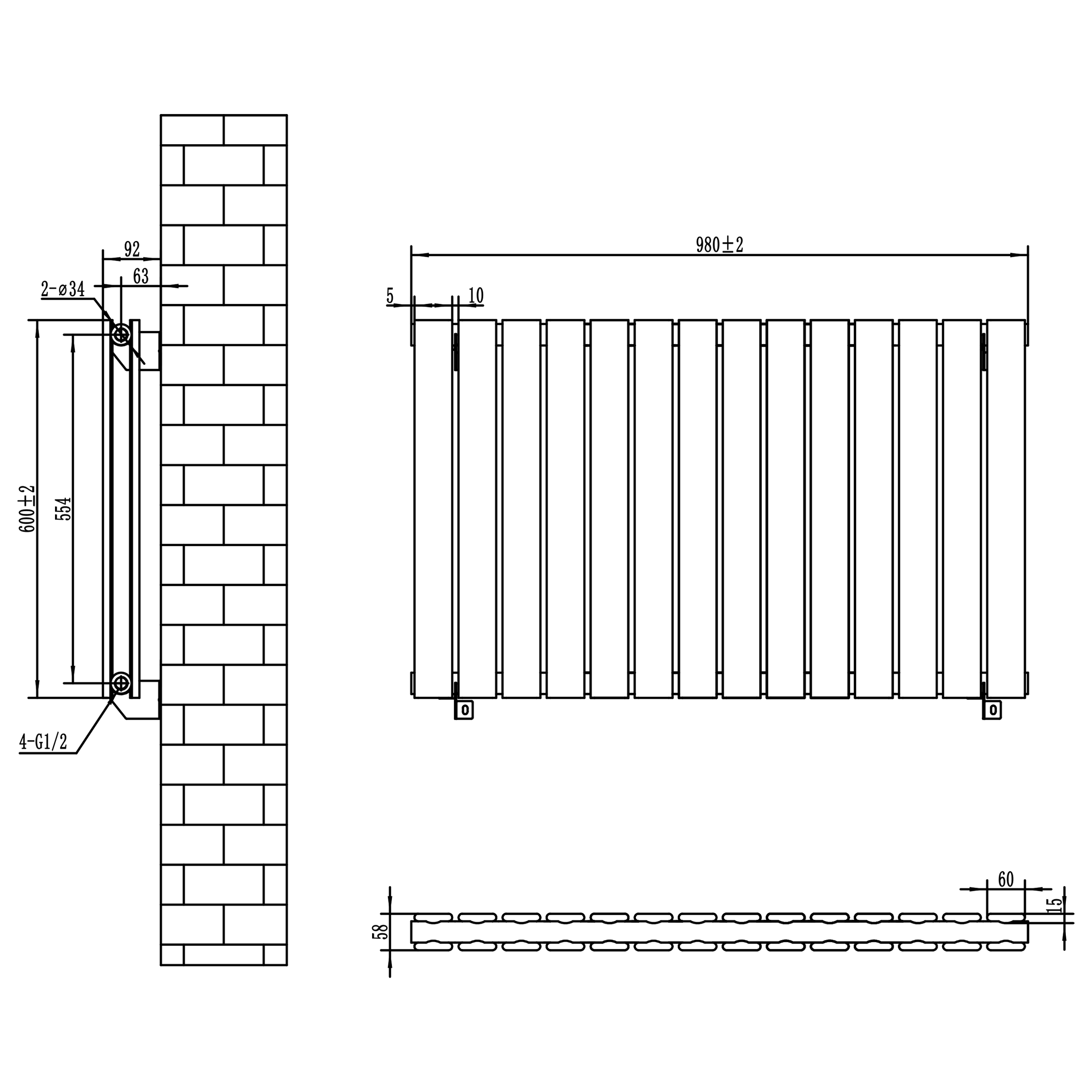 Toasty Radiance White Flat Panel Horizontal Radiator