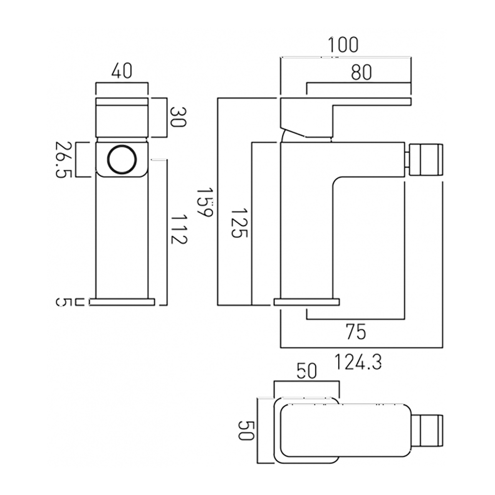 Vado Phase Mono Bidet Mixer Tap With Pop-Up Waste