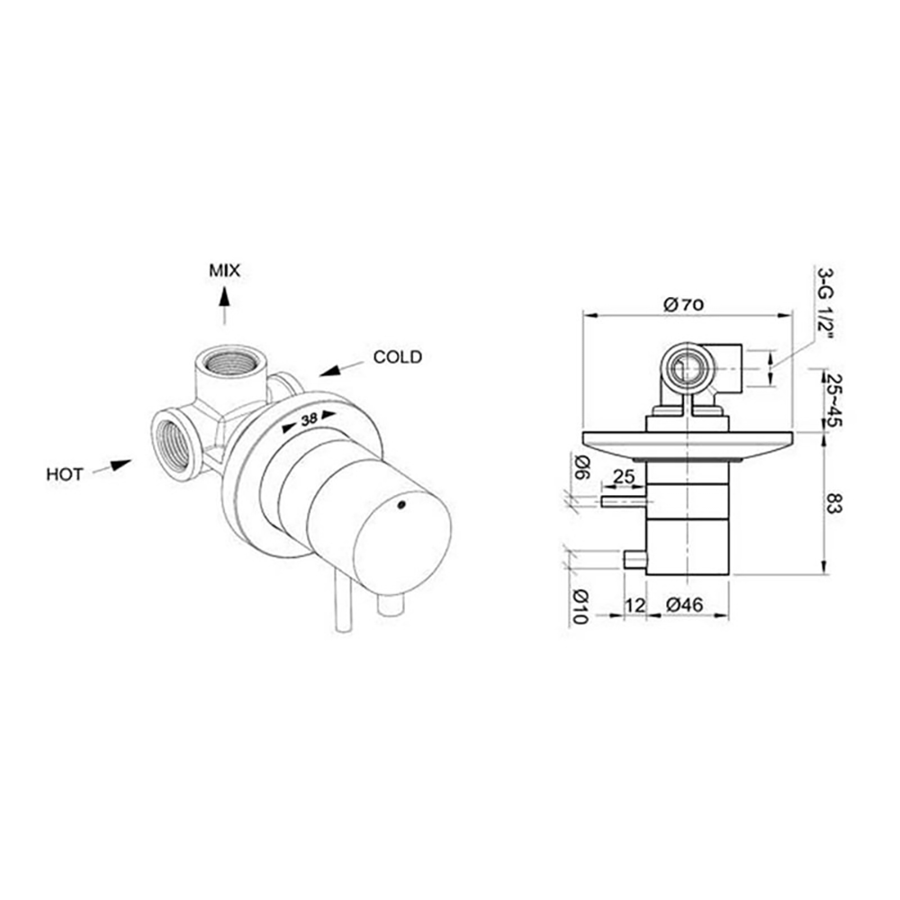Inox Brushed Stainless Steel Concealed Thermostatic 1 Outlet Shower Valve