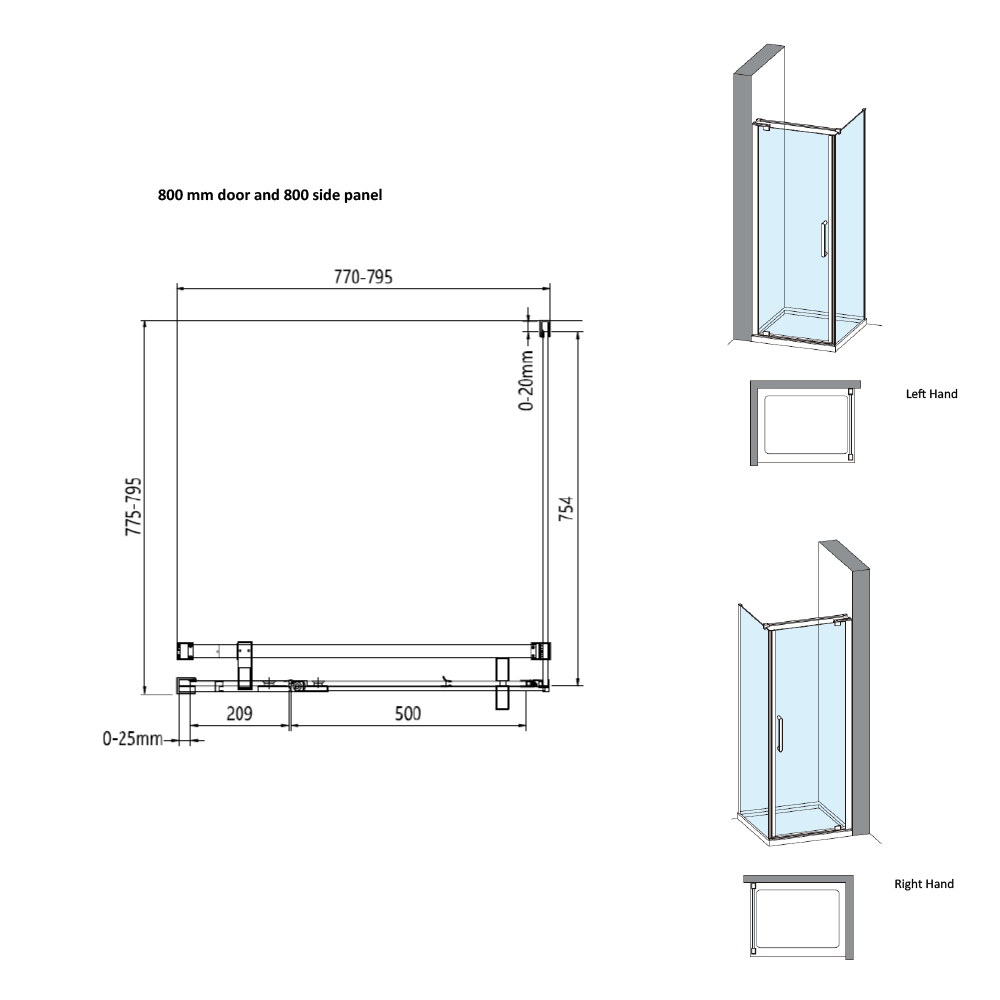 Crosswater Optix 10 Pivot Shower Door and Optional Side Panel - Brushed Bronze