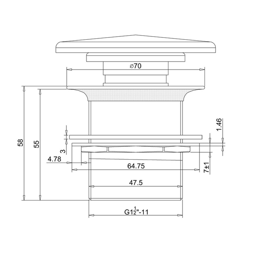 Britton Bathrooms Click Clack Unslotted Bath Waste with ClearStone Cover