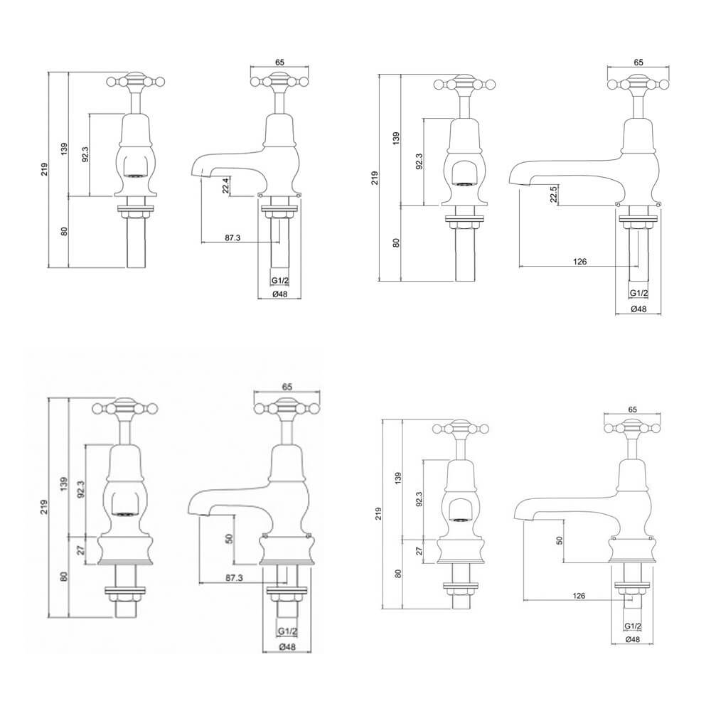 Burlington Birkenhead 3 or 5 Inch Basin Pillar Taps
