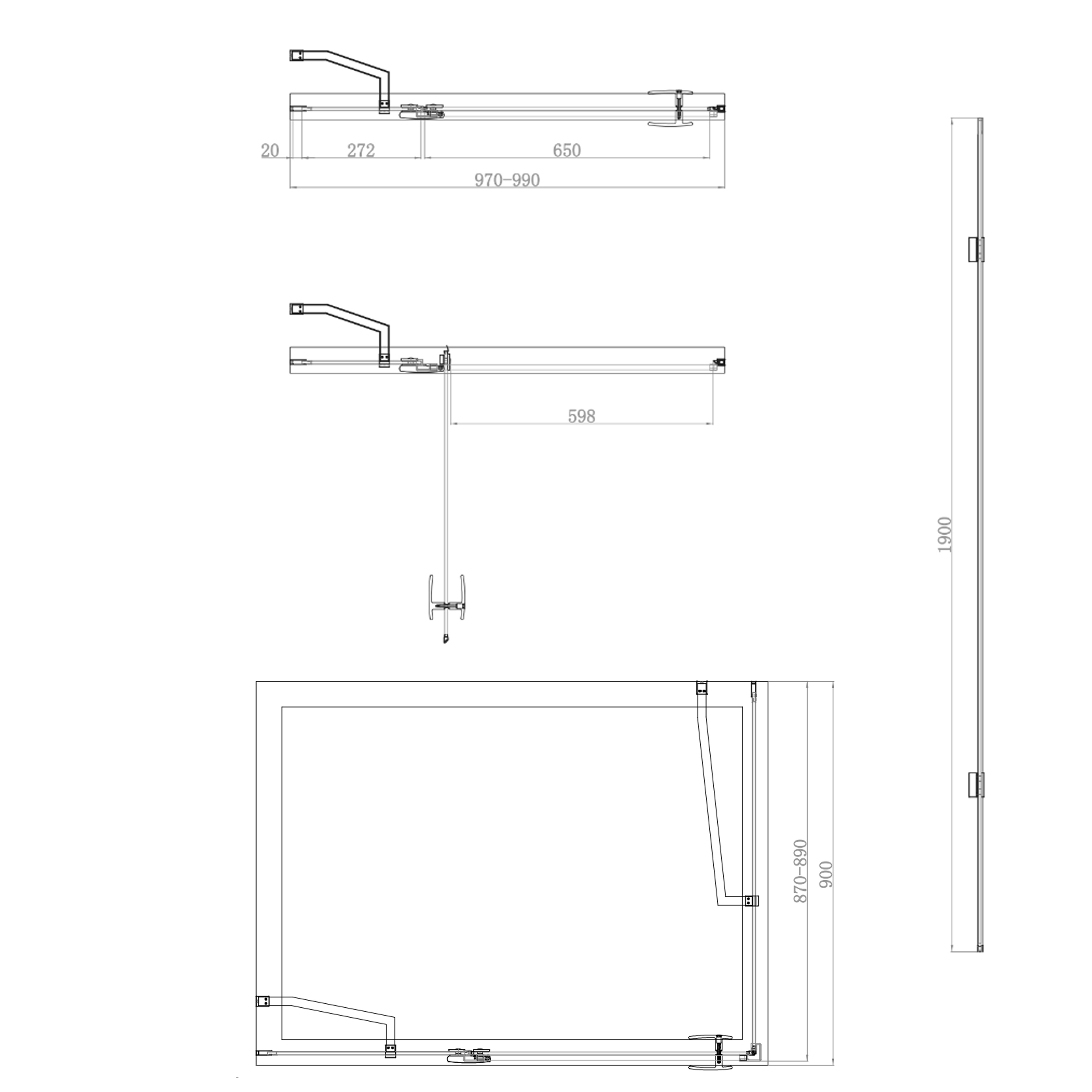Harbour Clarity 6mm Frameless Matt Black Hinged Shower Door with Inline Panel and Optional Side Panel