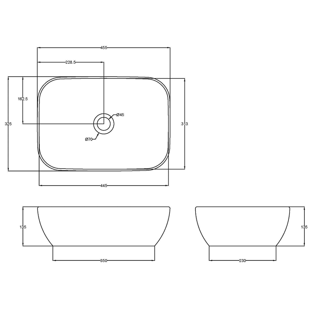 Harbour Soft Square Matt Finish Countertop Basin - 455 x 325mm