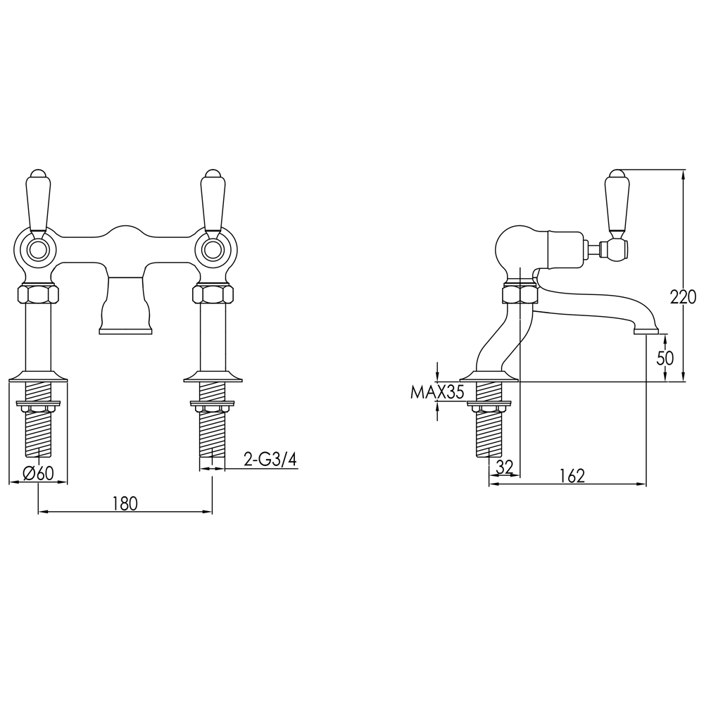 Butler & Rose Caledonia Lever Deck Mounted Bath Filler Tap