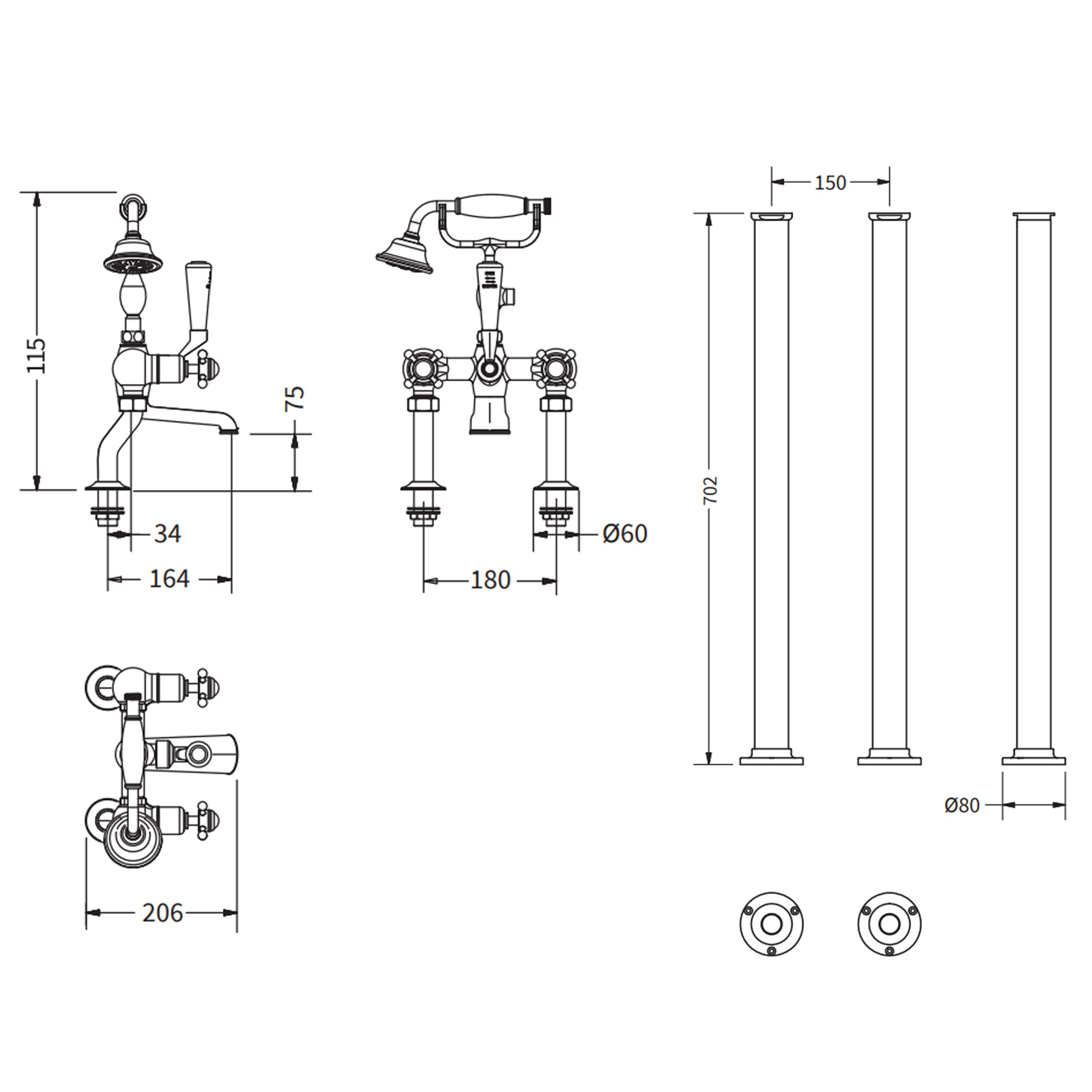 Crosswater Belgravia Crosshead Floorstanding Bath Shower Mixer with Shower Kit - Chrome
