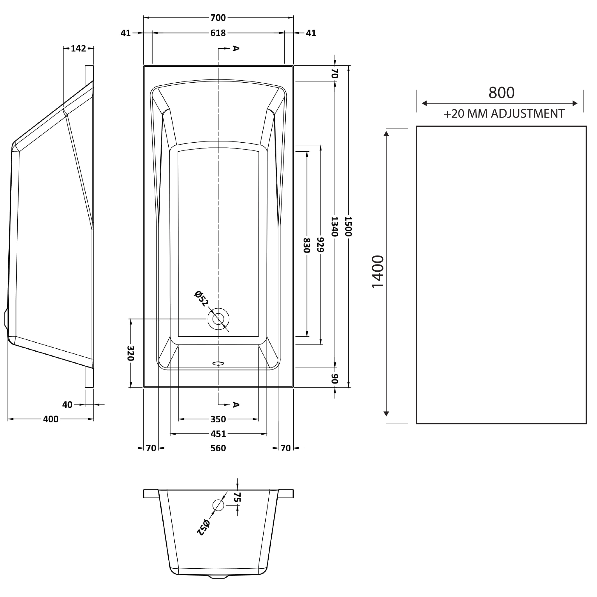 Drench Straight Single Ended Square Bath & Matt Black Shower Screen