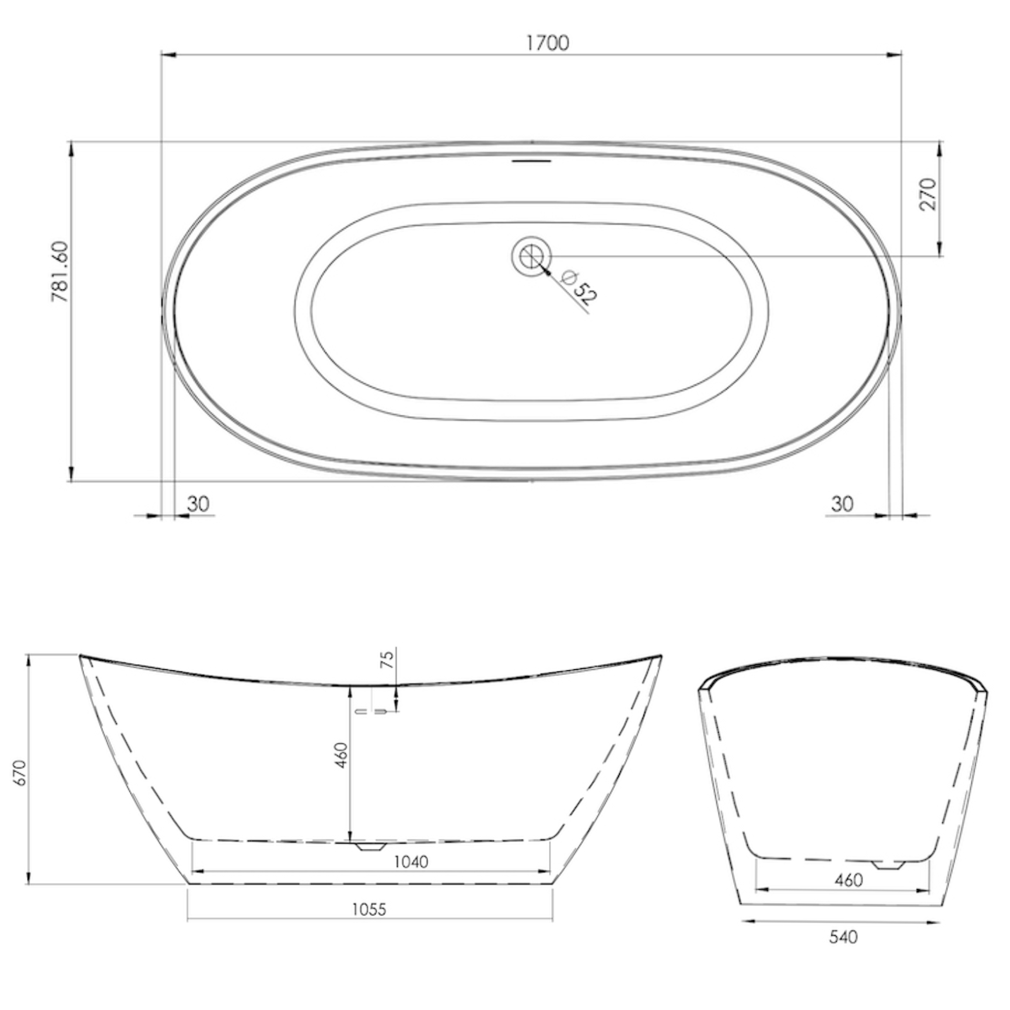 Lacey Freestanding Bath - 1700 x 780mm