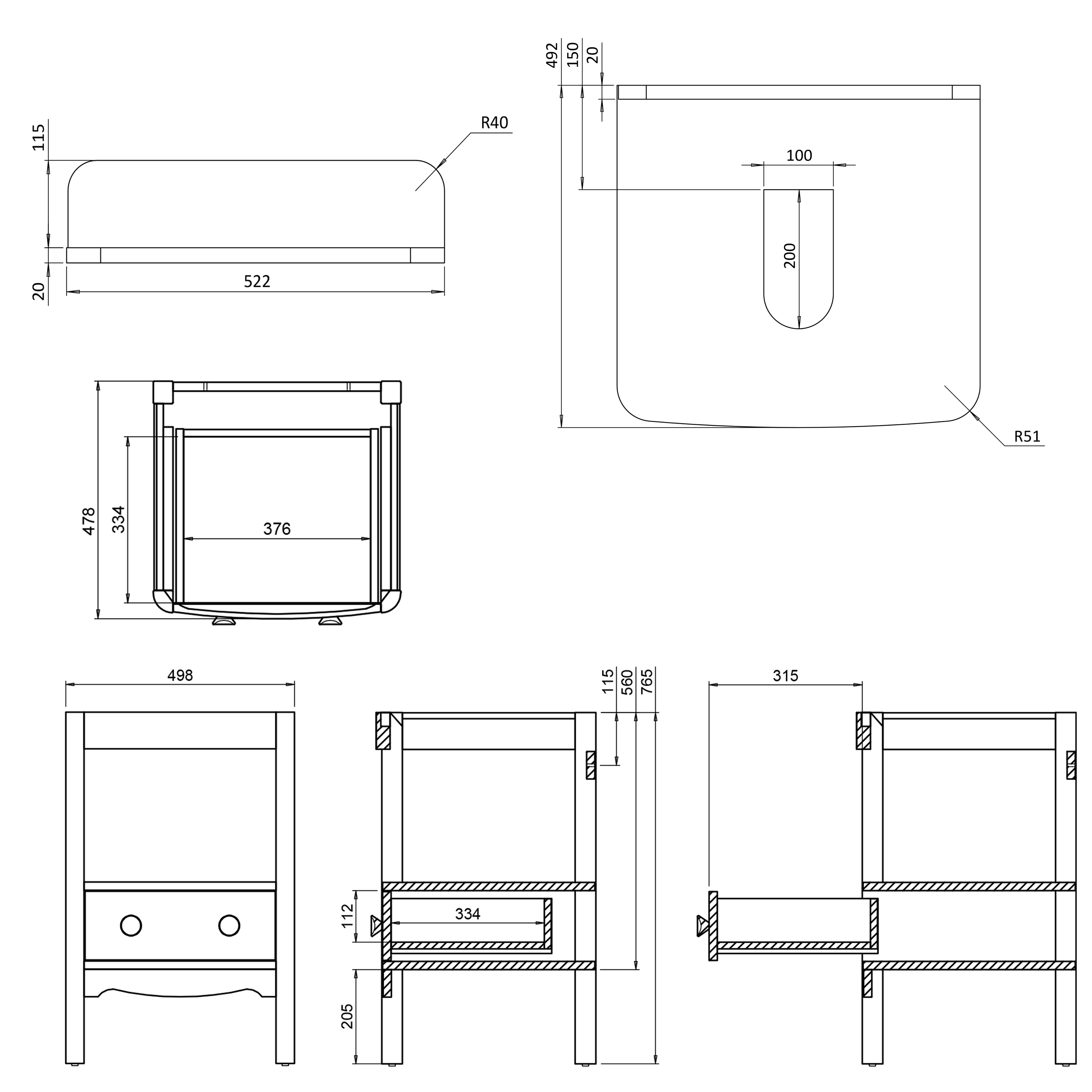 Burlington Guild 520mm Floorstanding Vanity Unit & Marble Effect Worktop
