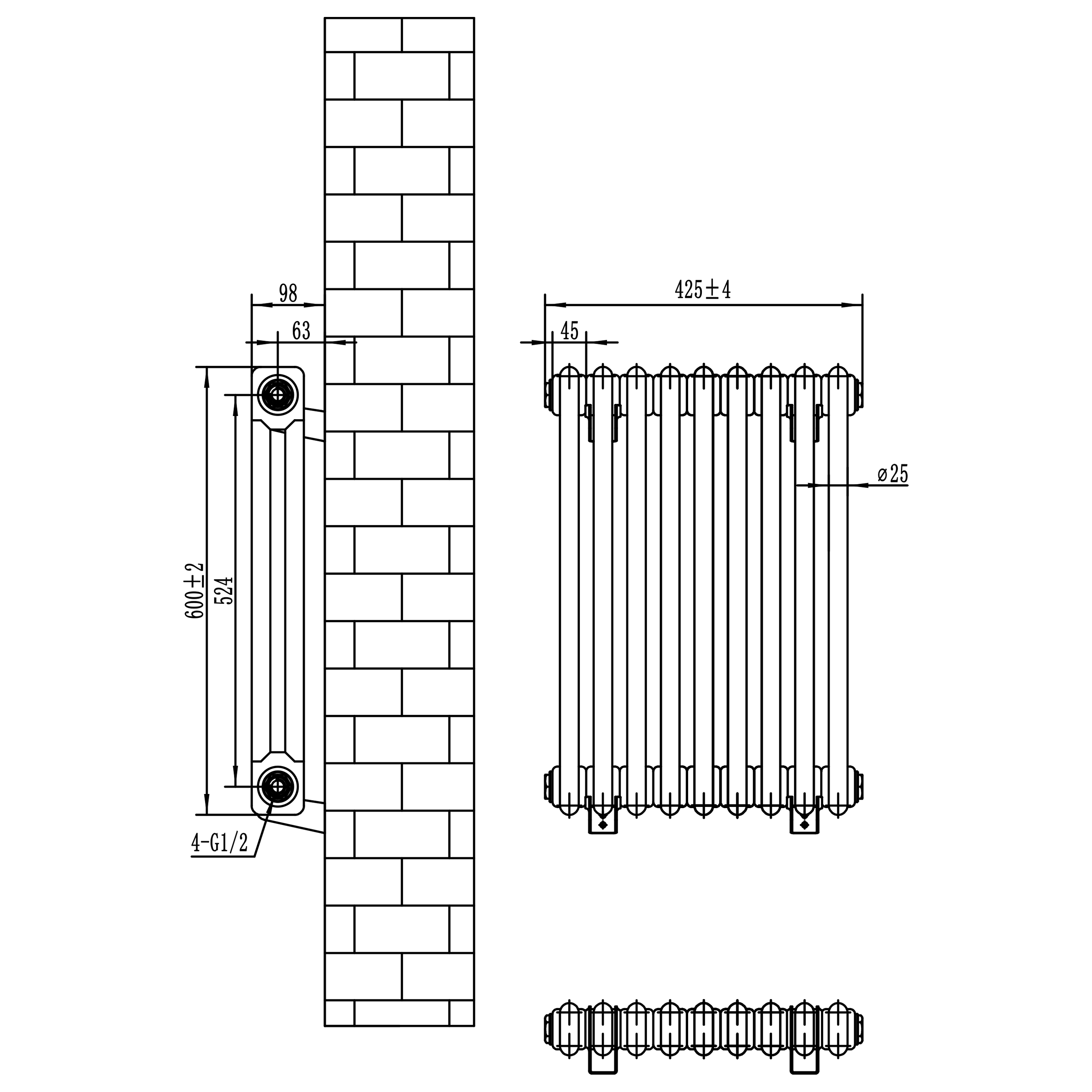 Toasty Ardleigh White Horizontal Column Radiator