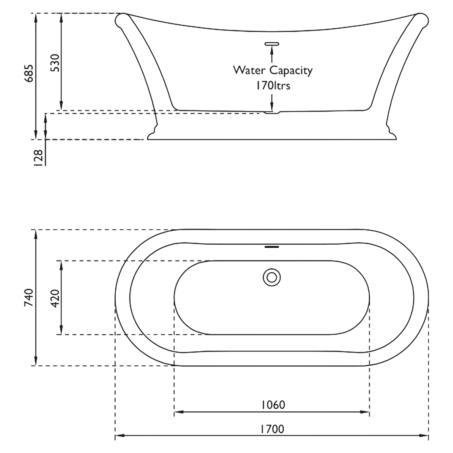 Vincent Alexander Sherborne White Freestanding Bath - 1700 x 740mm