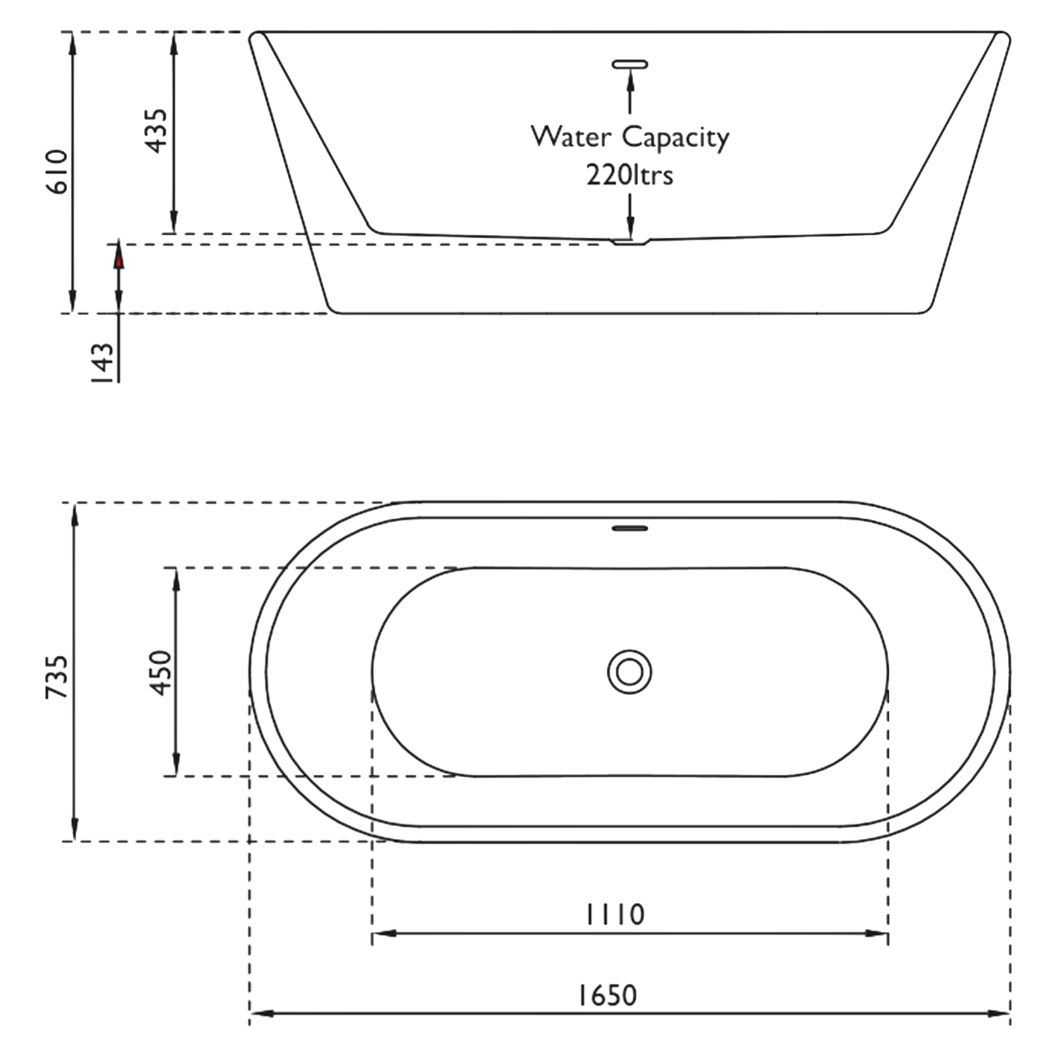 Vincent Alexander Grosvenor Freestanding Bath - 1650 x 735mm