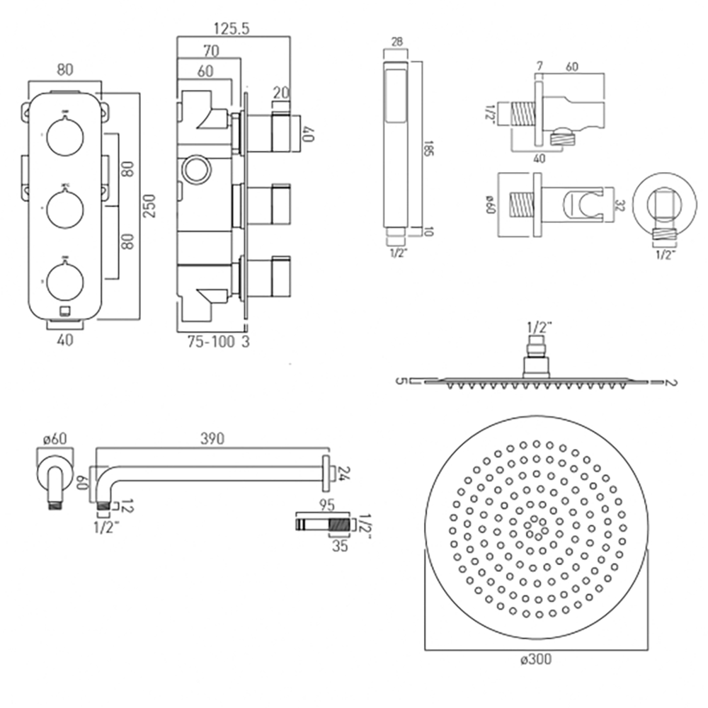 Vado Tablet Altitude Concealed Thermostatic Shower Package with Shower Head and Handset
