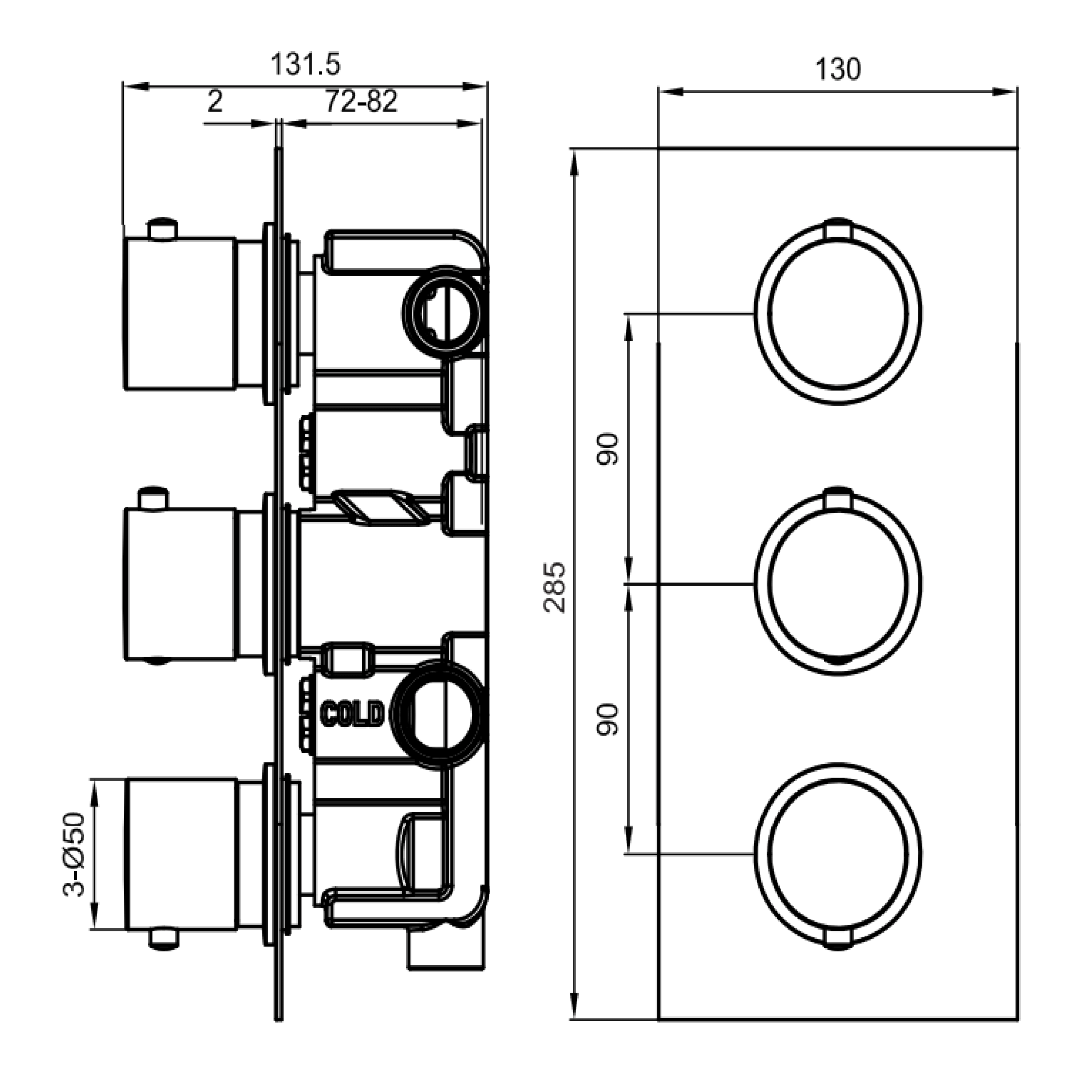 Harbour Status Brushed Brass 3 Outlet Thermostatic Concealed Shower Valve