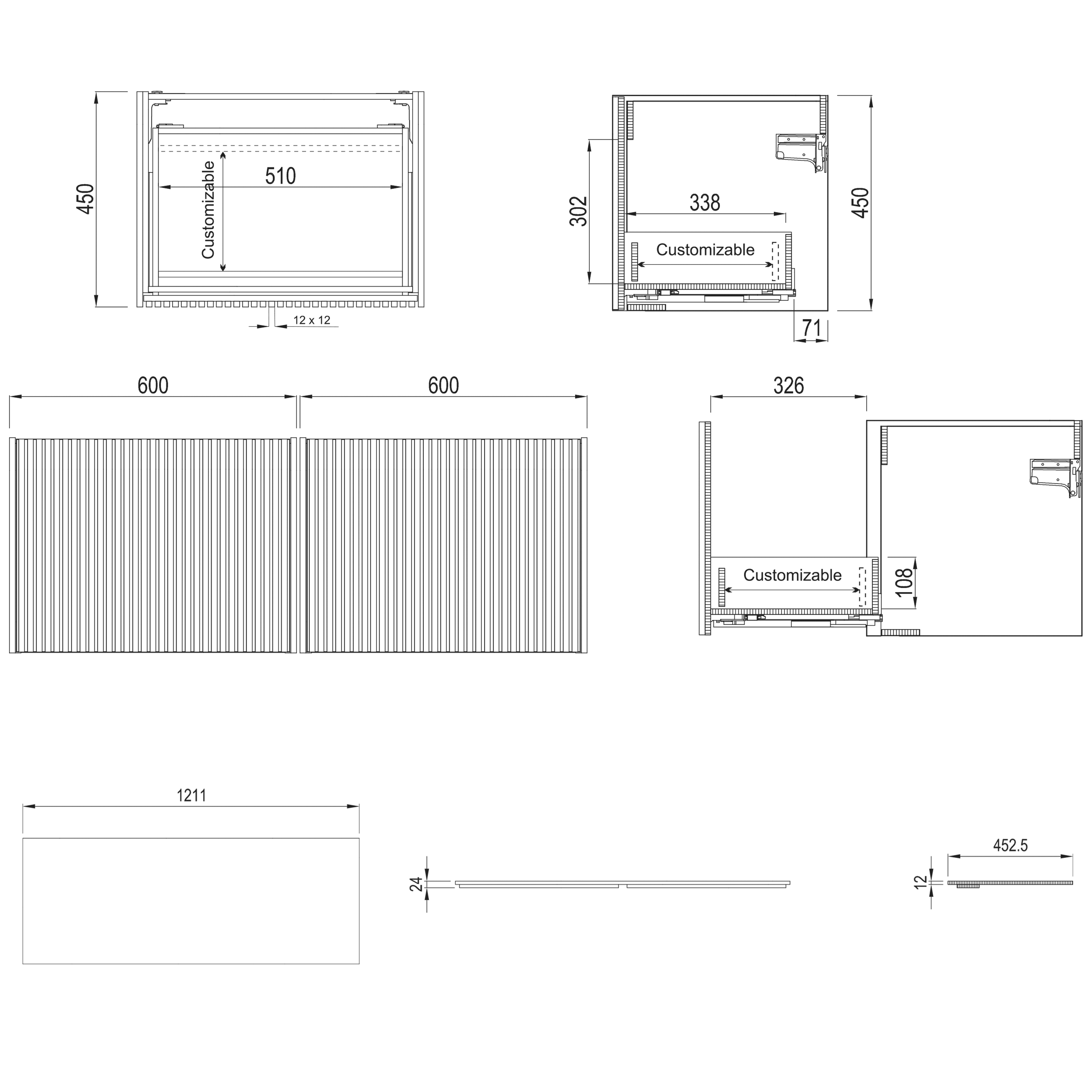Crosswater Limit 1200mm Wall Hung Double Slatted Drawer Vanity Unit and Countertop Options