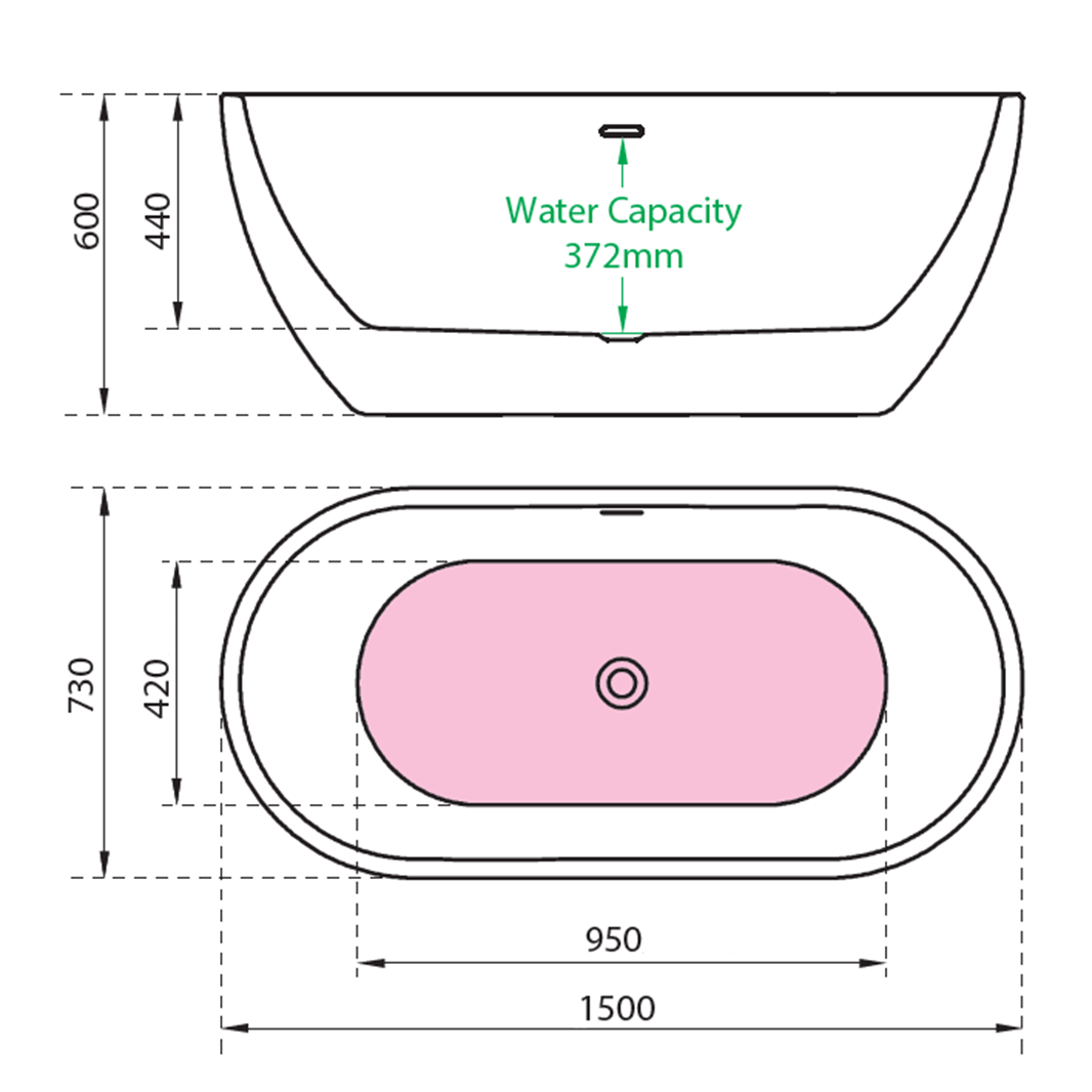 Charlotte Edwards Belgravia Matt Black Freestanding Bath - 1500 X 730mm