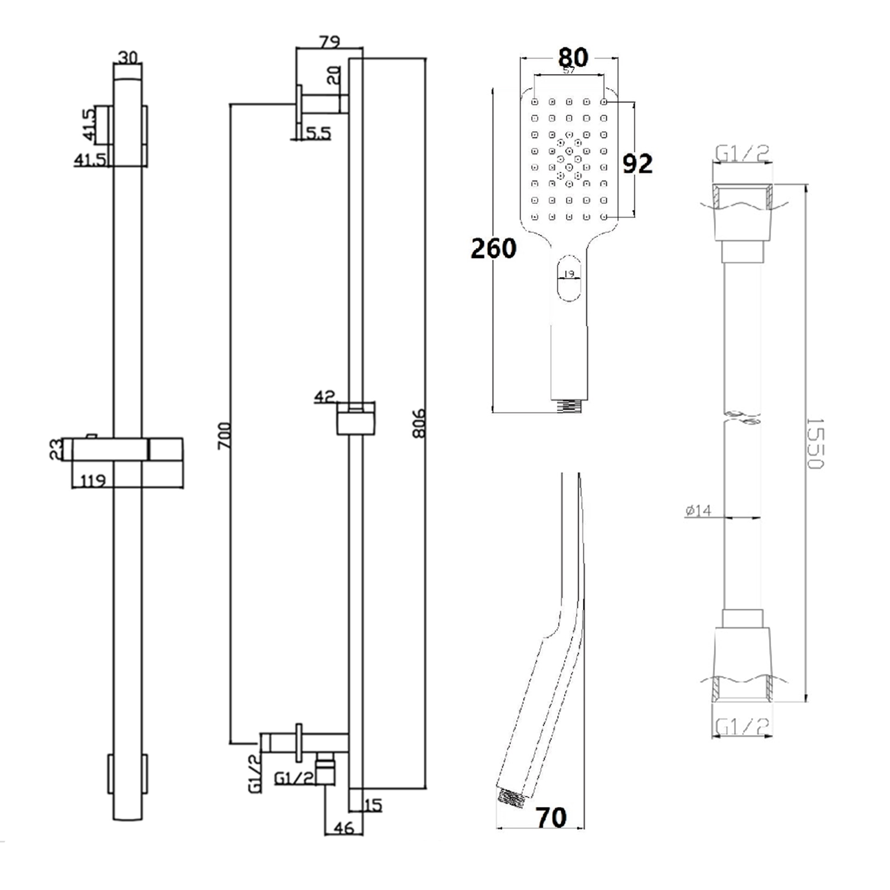 Harbour Status Slide Rail Kit with 3 Mode Handset & Integrated Elbow - Chrome