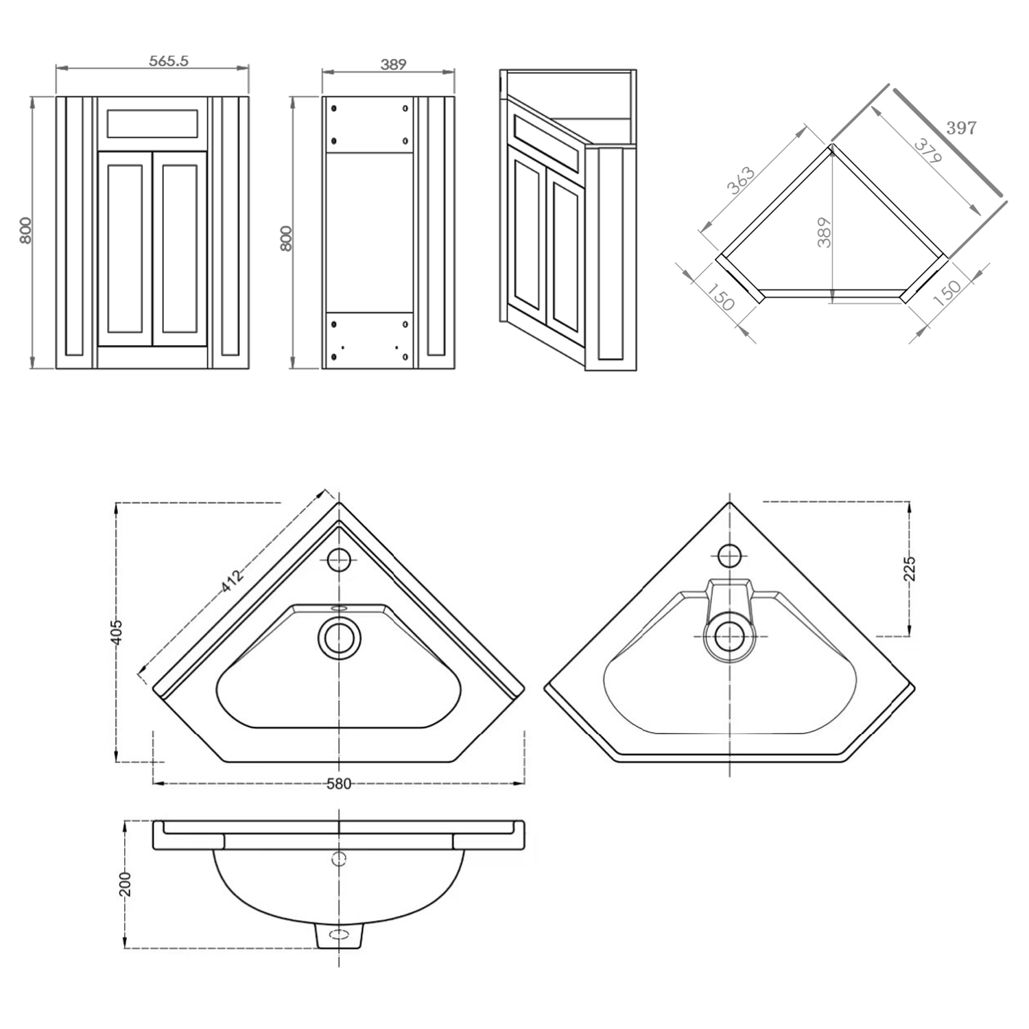 Butler & Rose Catherine Corner Cloakroom Vanity Unit with Basin