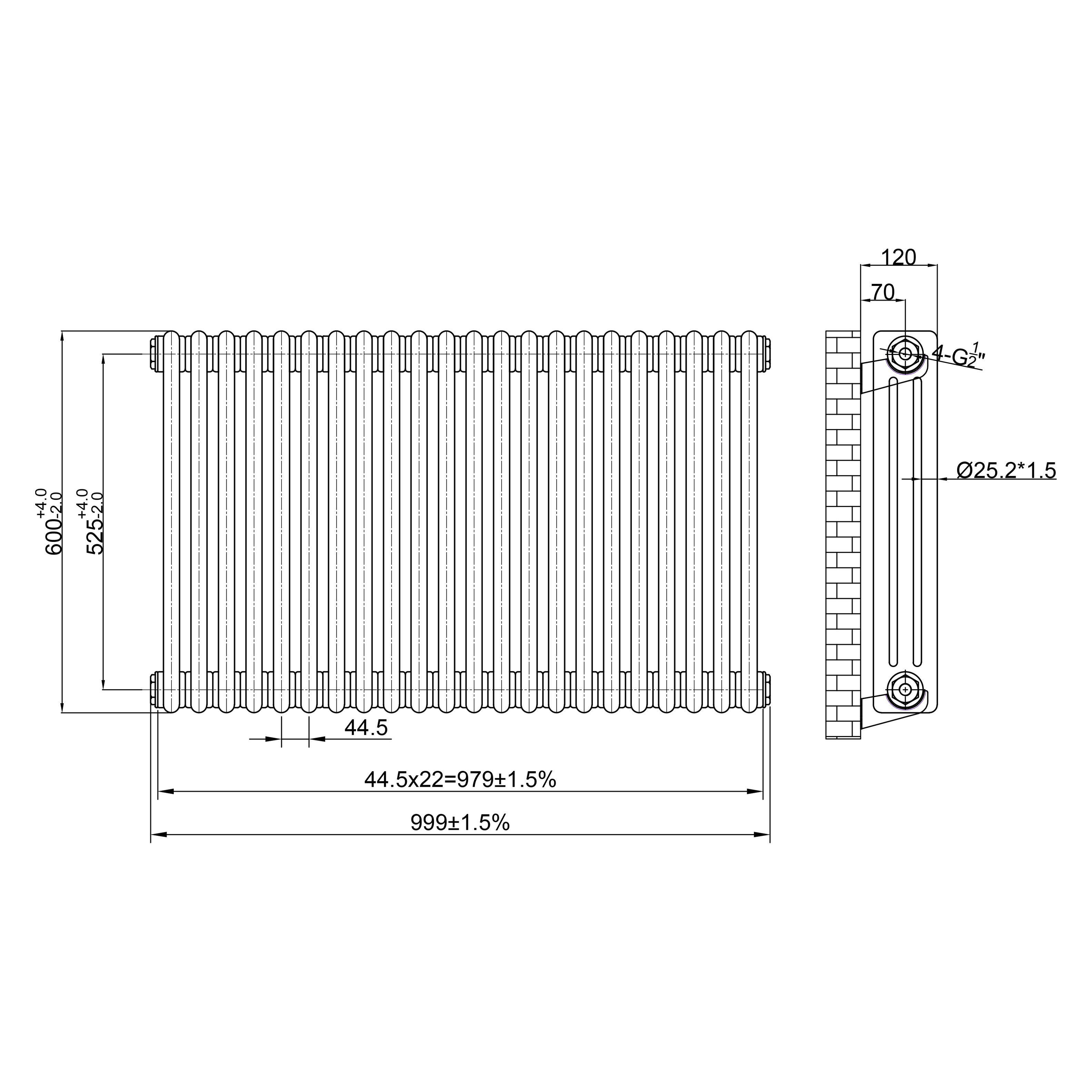 Toasty Ardleigh Antique Brass Horizontal Column Radiator