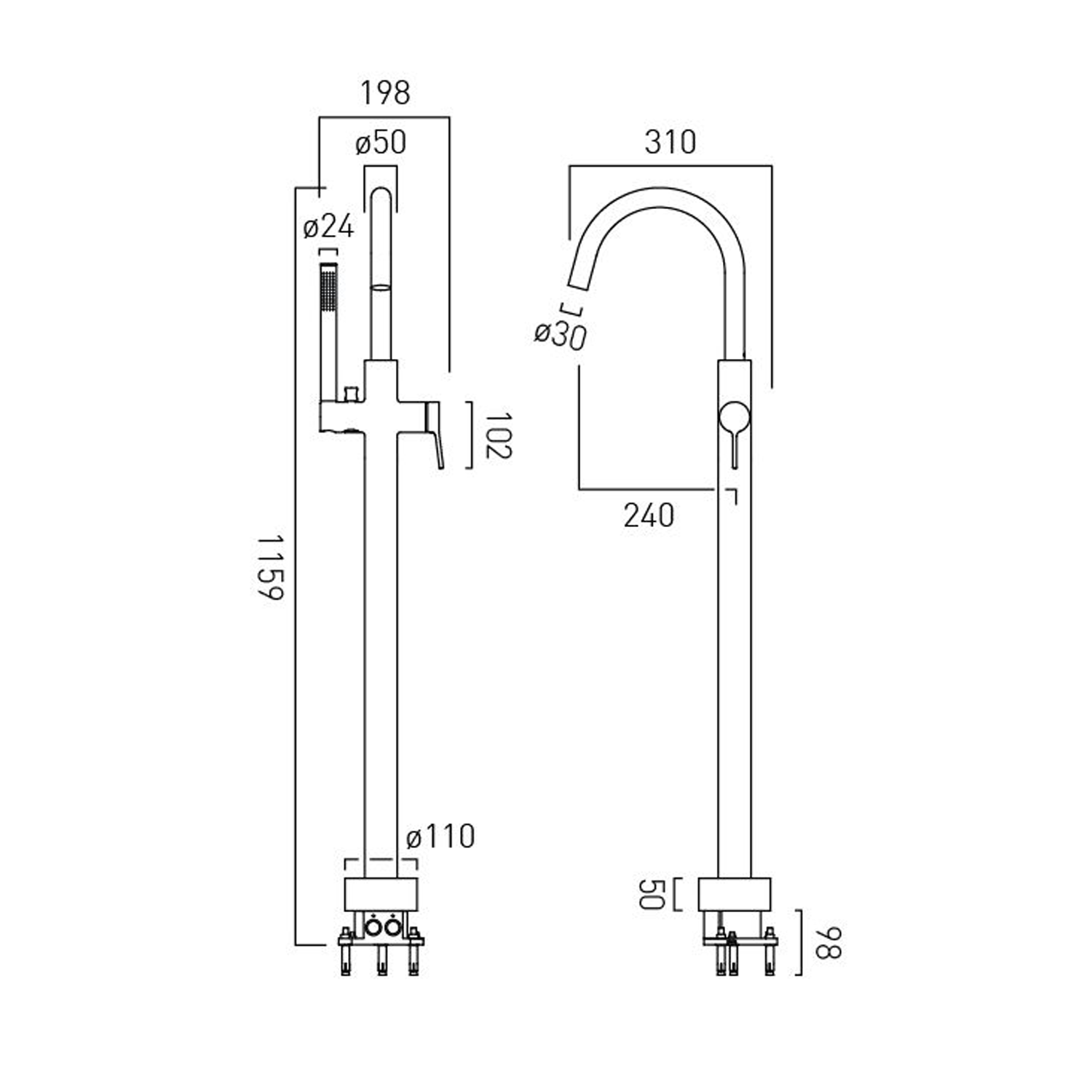 Vado Safari Freestanding Bath Shower Mixer Tap