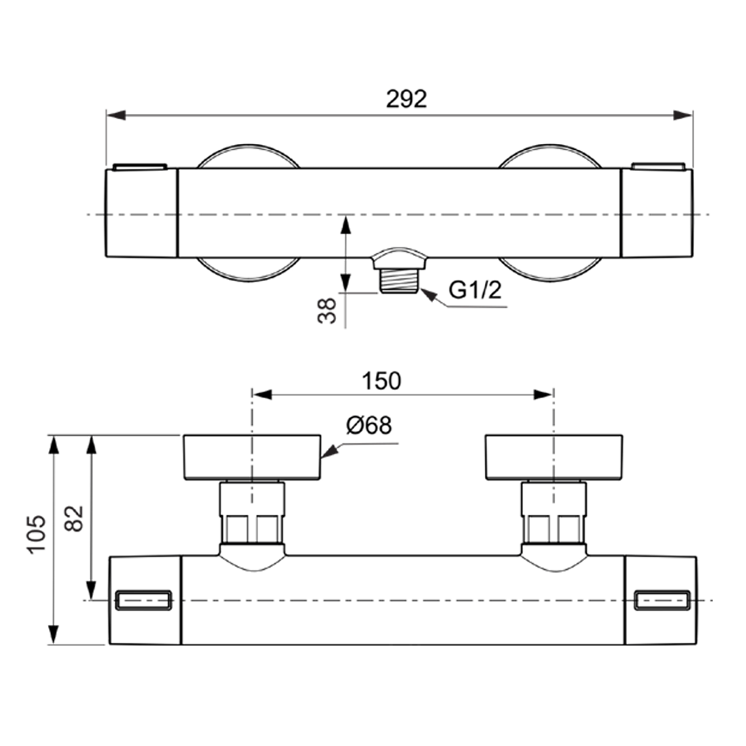 Ideal Standard Ceratherm Alu+ Exposed Thermostatic Bar Shower Valve