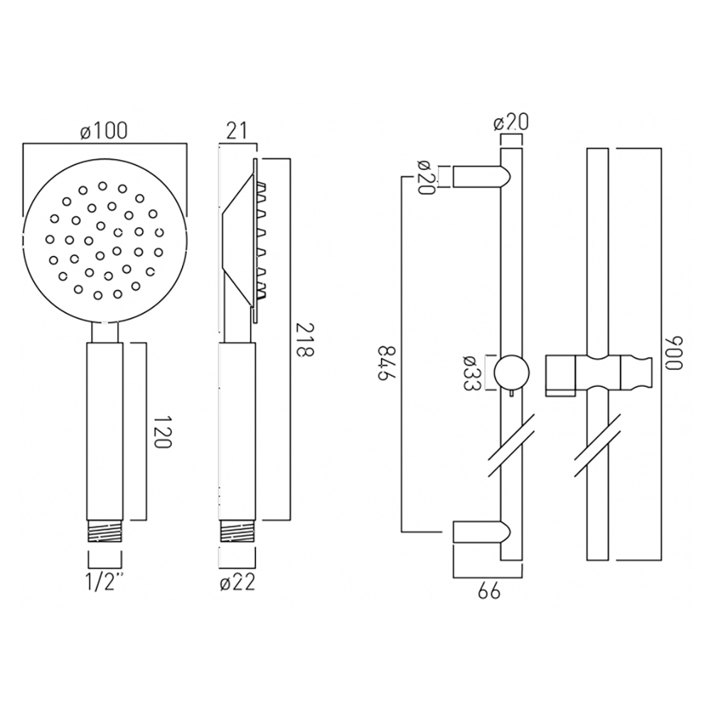 Vado Aquablade Round Slide Rail Shower Kit with Shower Handset and Hose
