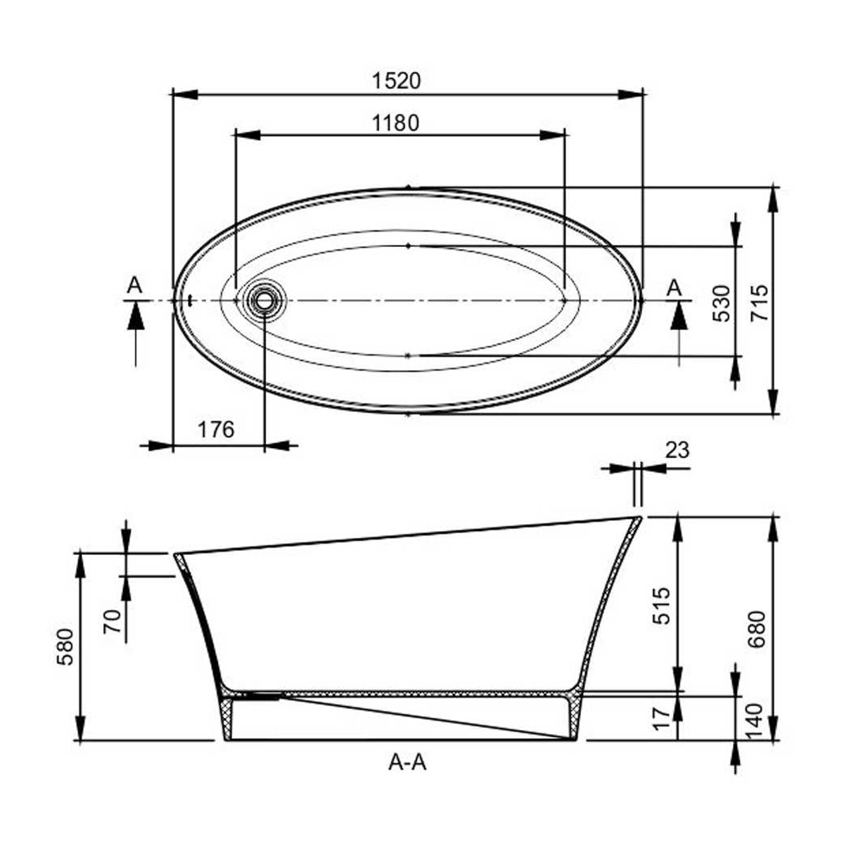 BC Designs Delicata Slipper Freestanding Bath - 1520 x 715mm
