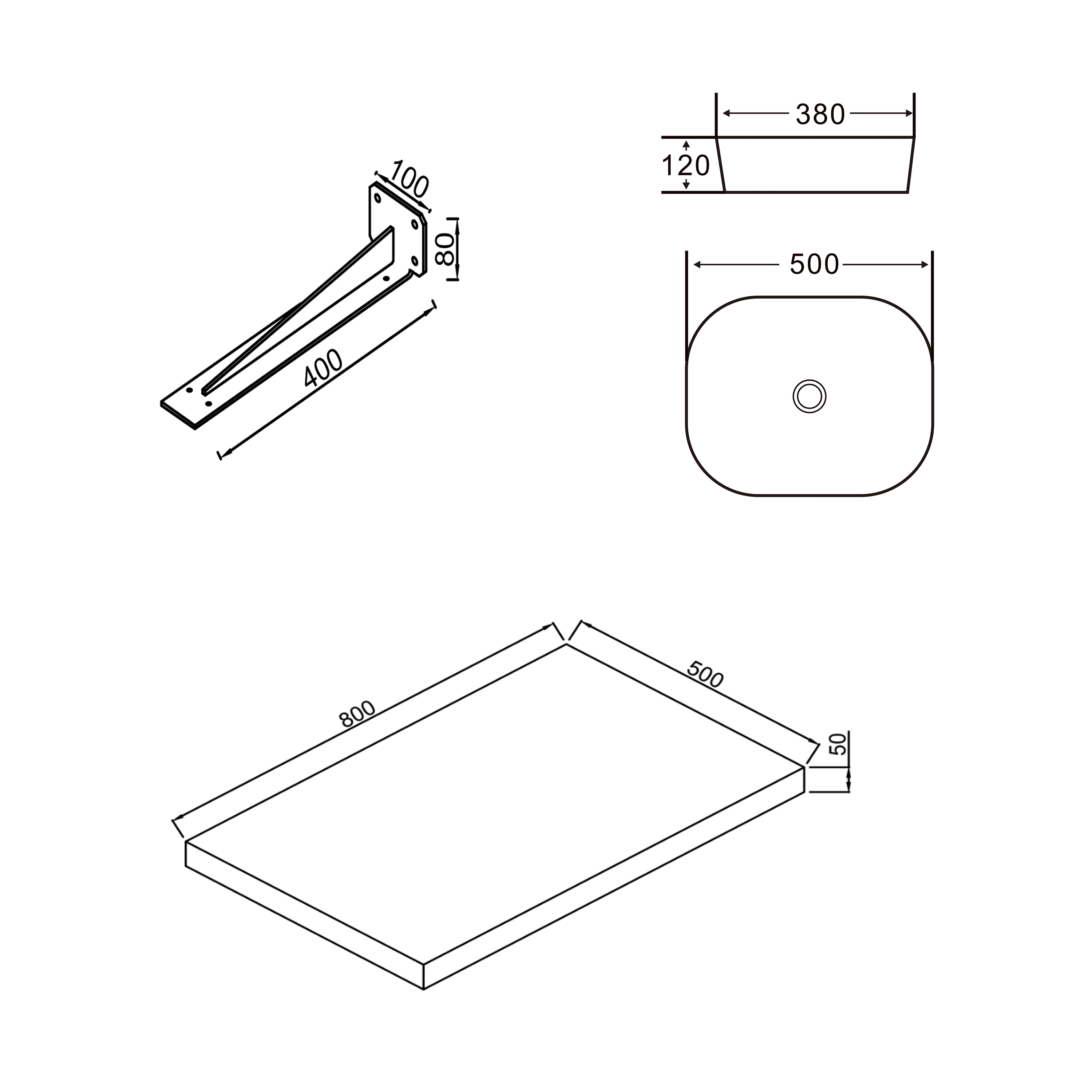 Sophia Basin Shelf with Countertop Basin - 3 sizes