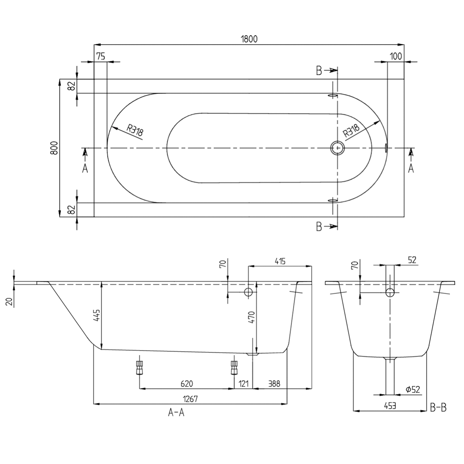Villeroy & Boch Oberon Quaryl Straight Single Ended Bath - 1600, 1700 & 1800mm