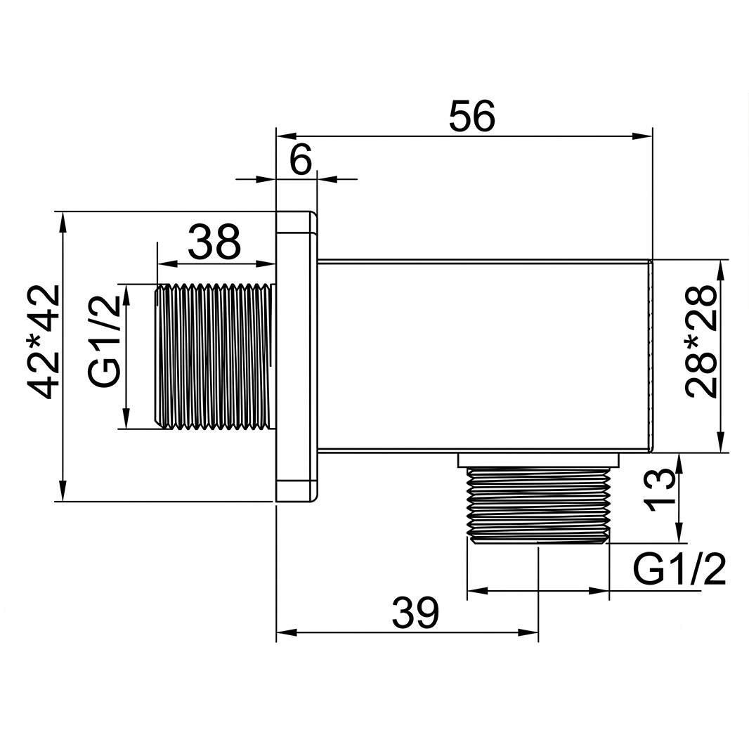 Drench Square Chrome-Plated Brass Shower Outlet Elbow