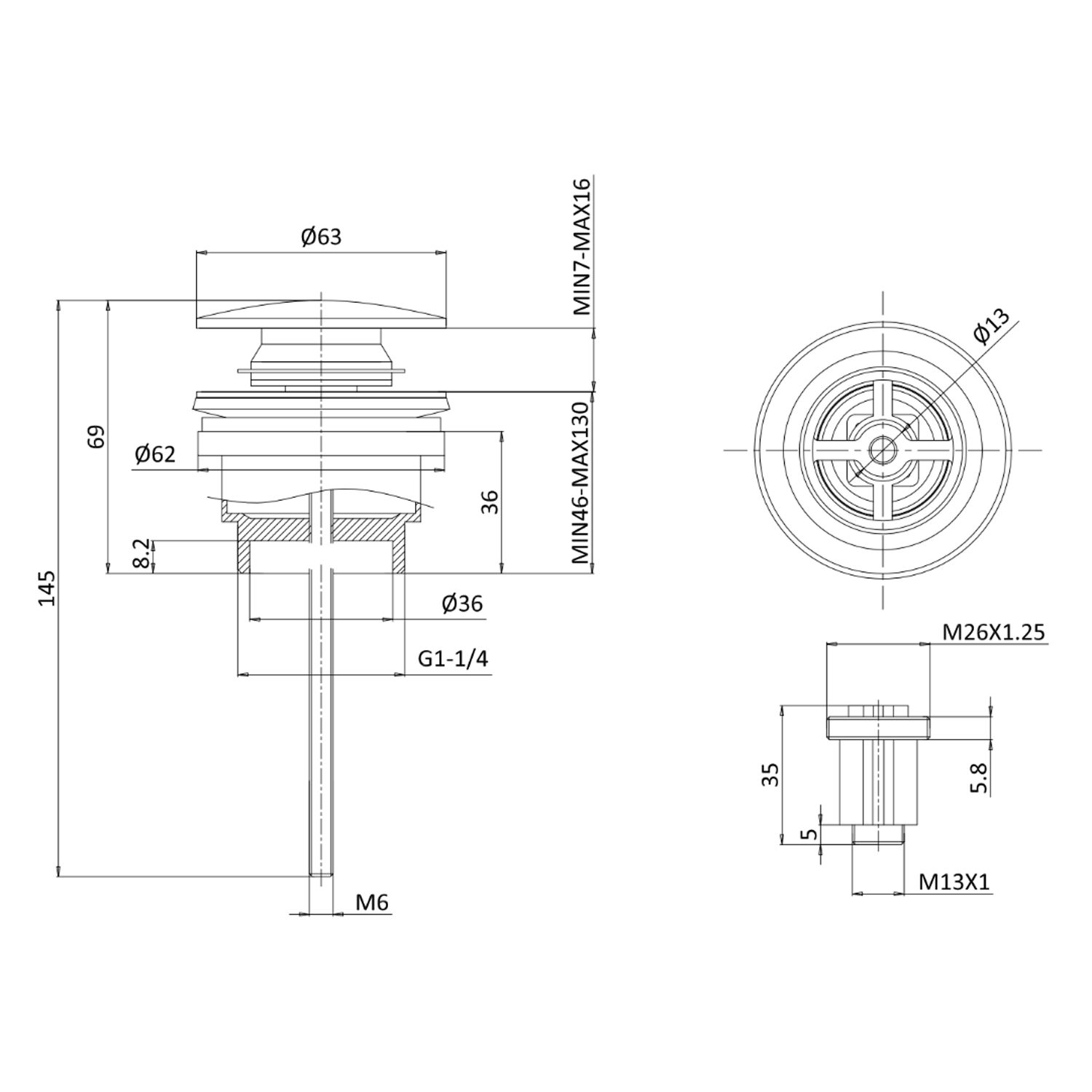 Crosswater MPRO Universal Basin Click Clack Waste