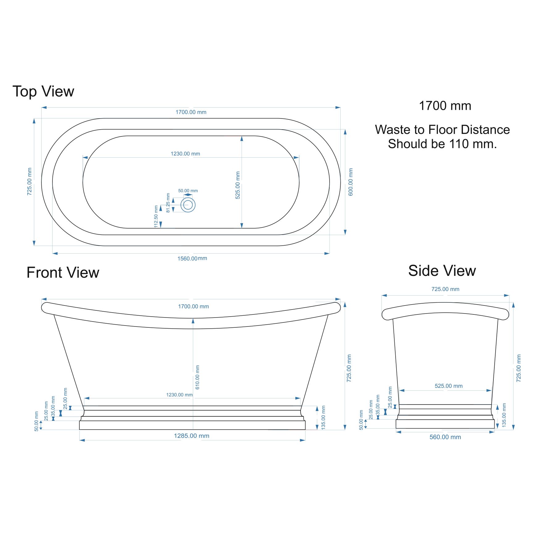 BC Designs Classic Roll Top Copper Boat Bath - 1500 x 725mm & 1700 x 725mm