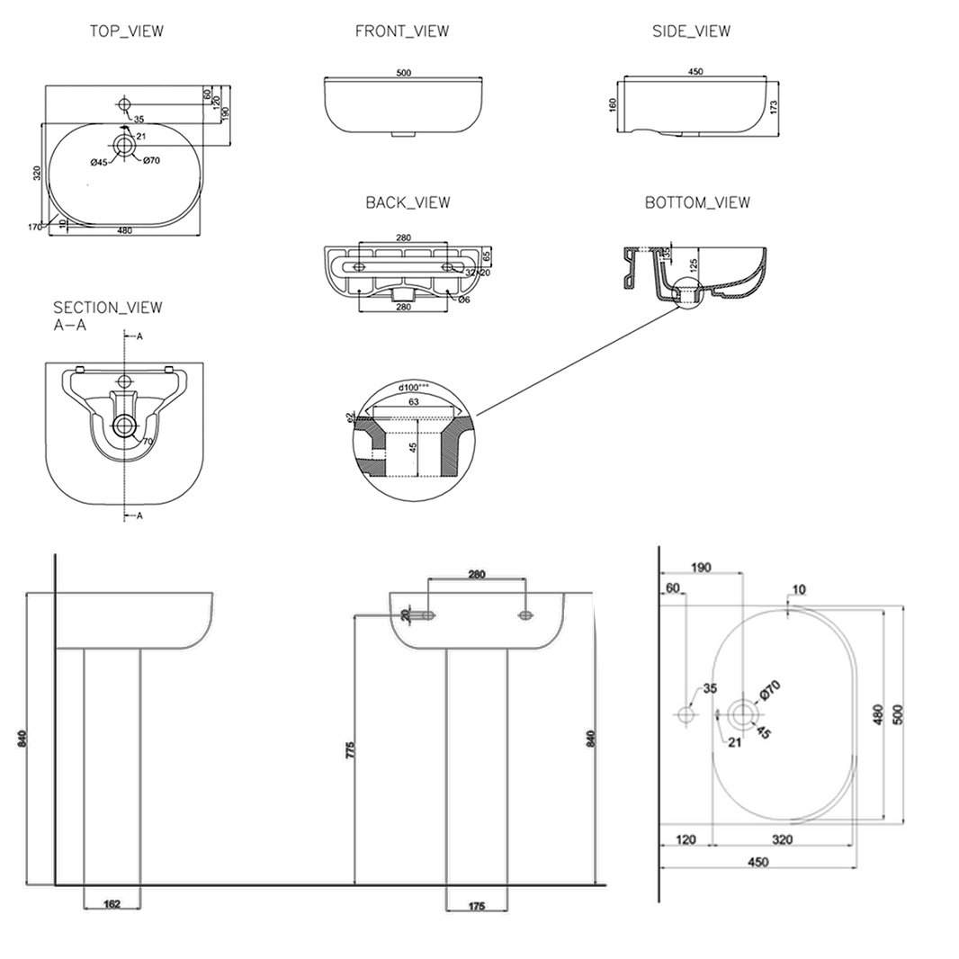 Britton Bathrooms Milan Basin & Pedestal - 500mm