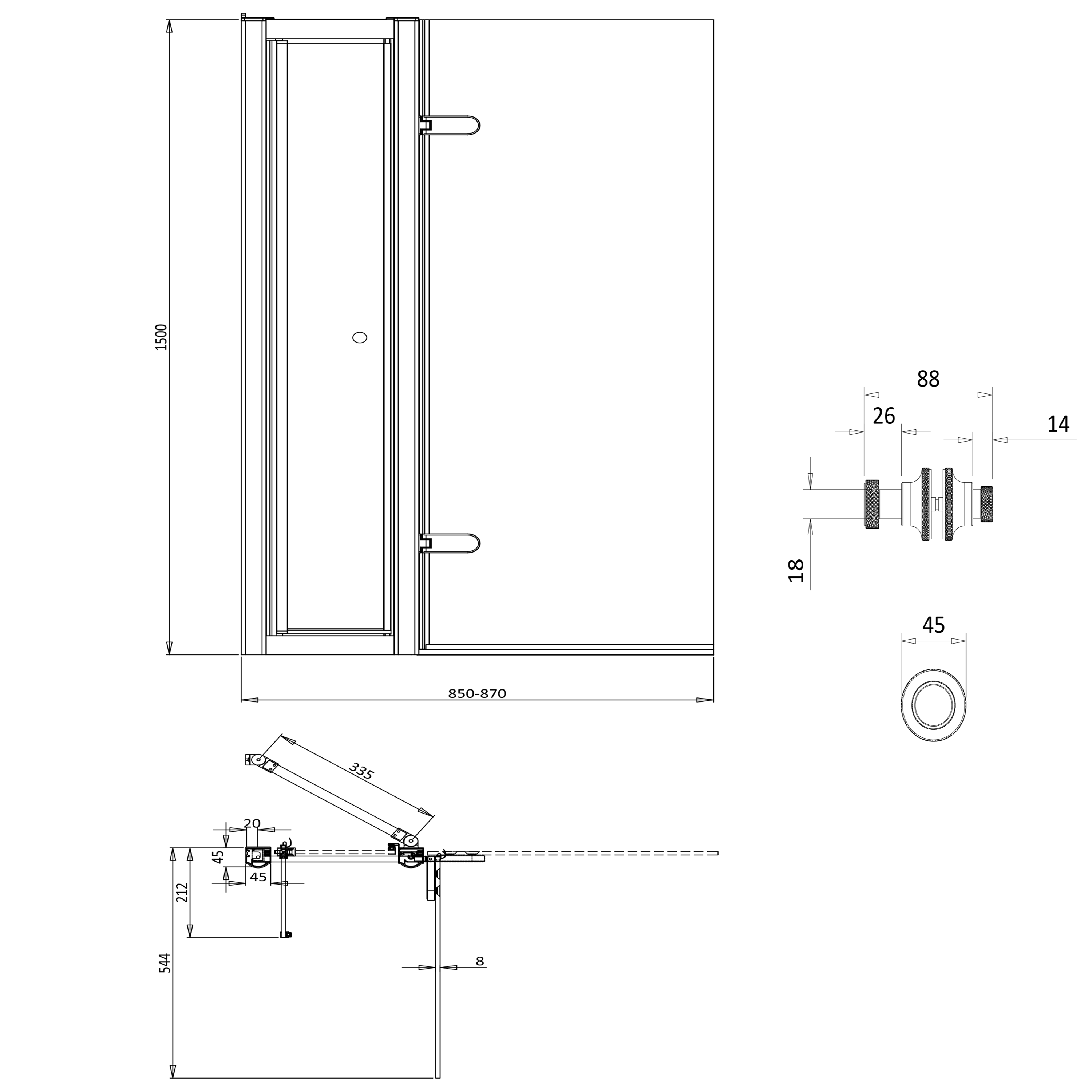 Burlington Classique 1909 8mm Hinged Bath Screen with Access Door & Handle - 1500 x 850mm