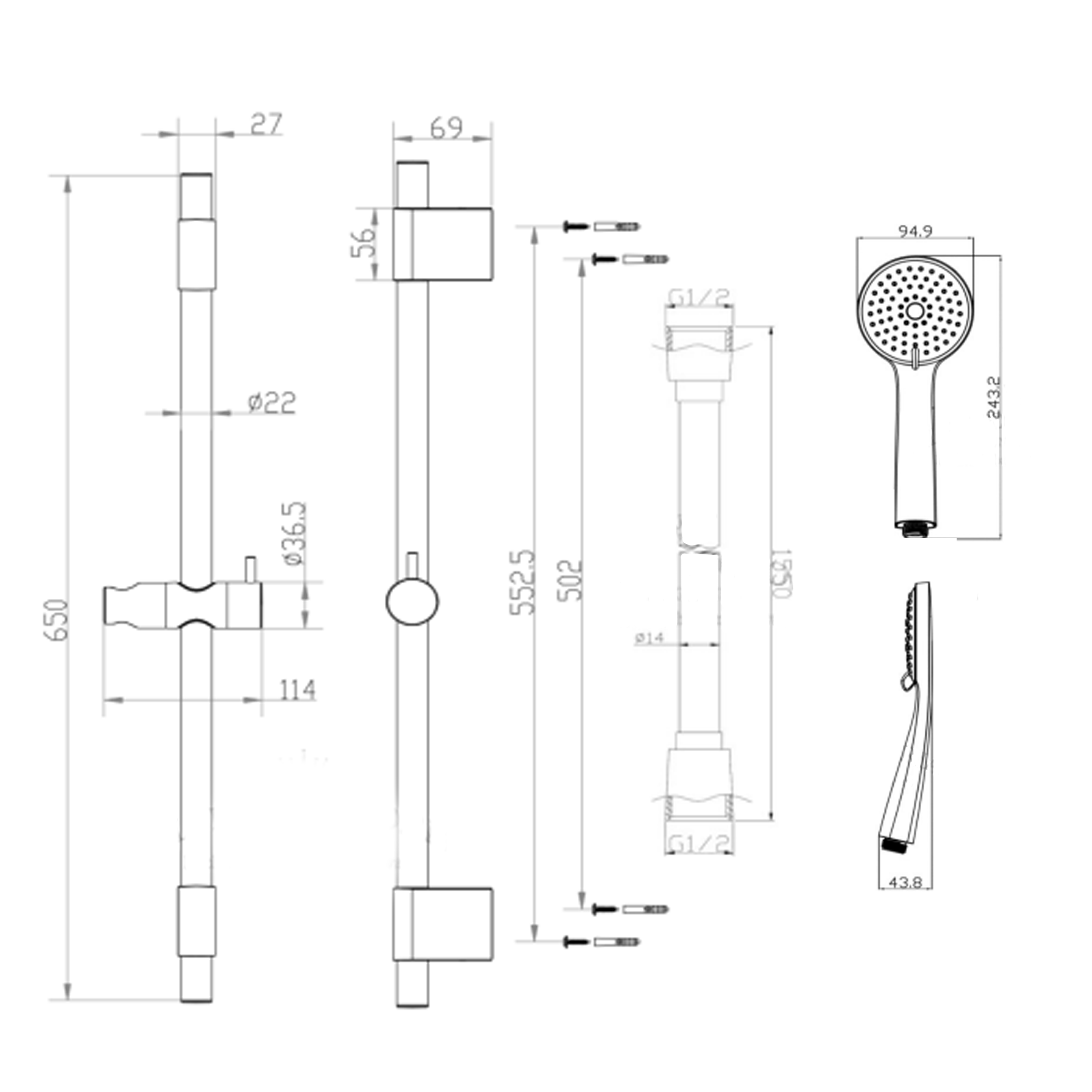 Vellamo Echo Slide Rail Kit with 3 Mode Handset