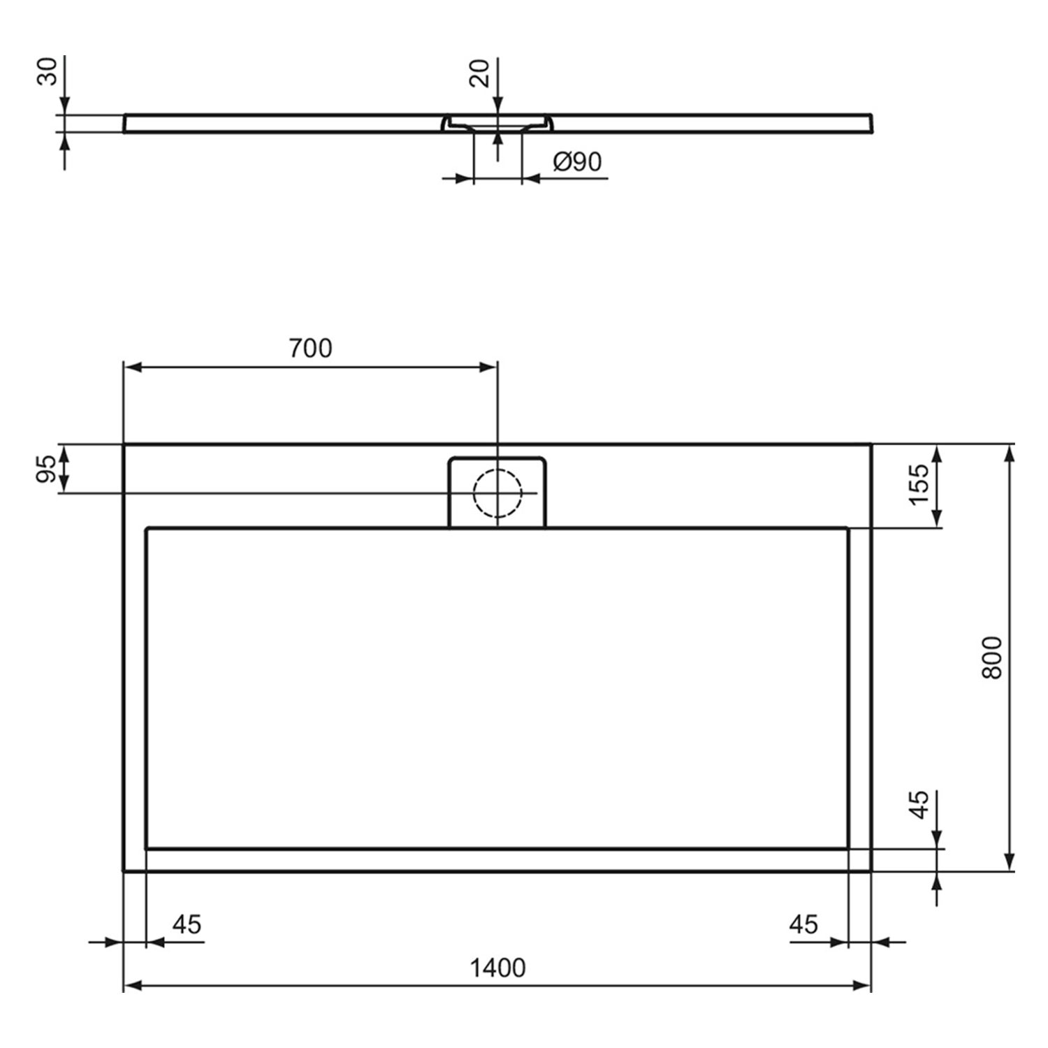 Ideal Standard Ultra Flat S i.life Jet Black Rectangular Anti-Slip Stone Resin Shower Tray - 5 Sizes