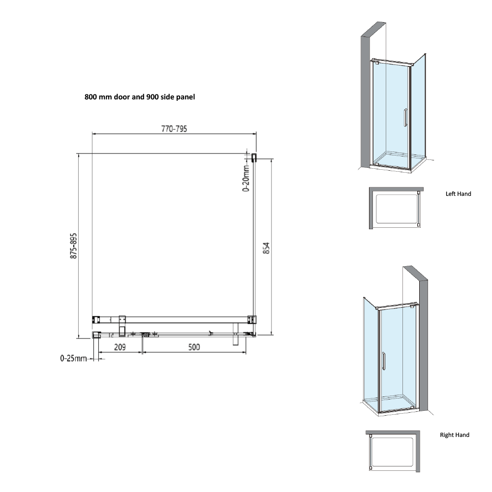 Crosswater Optix 10 Pivot Shower Door and Optional Side Panel - Slate