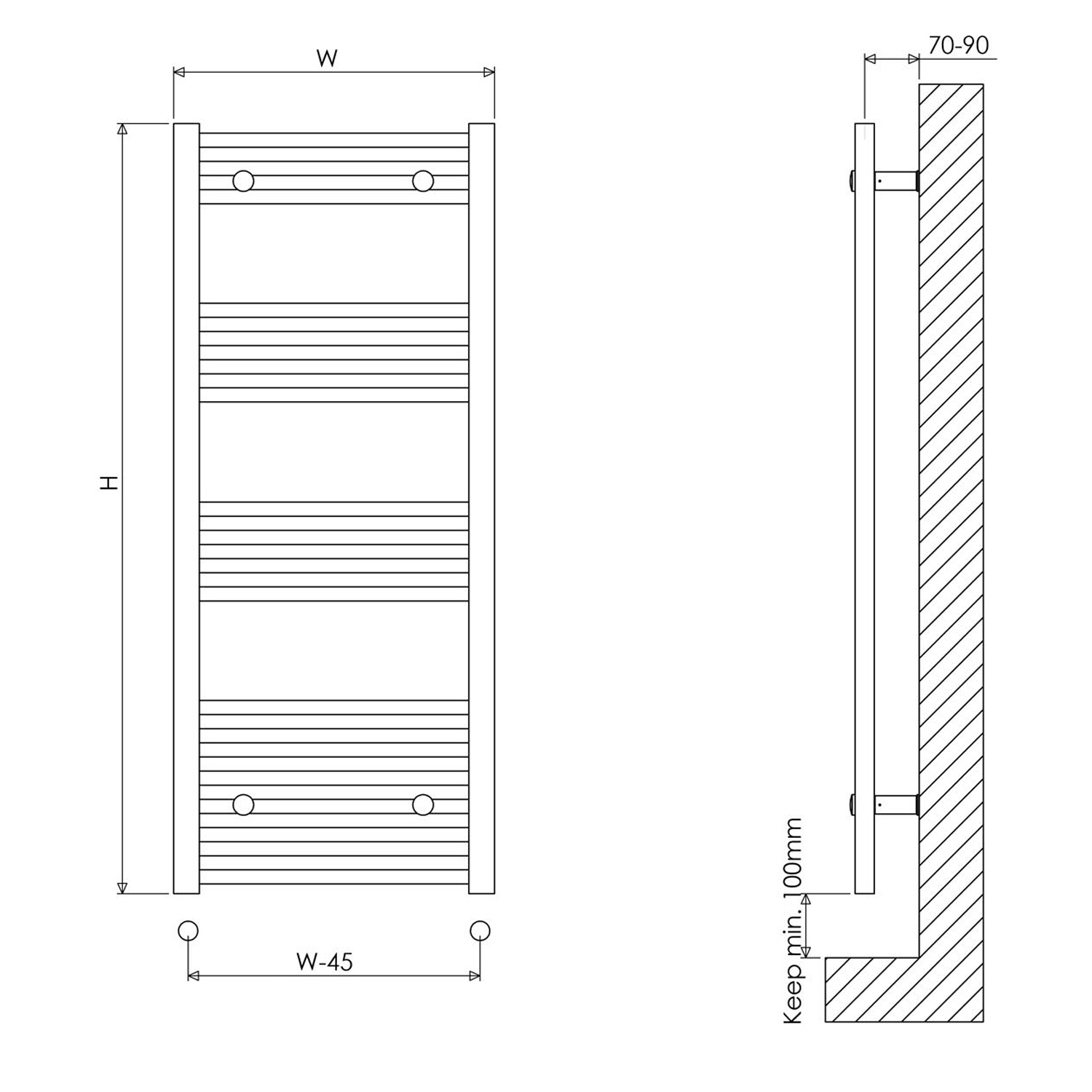 Carisa Nile Flat Vertical Steel Ladder Heated Towel Rail